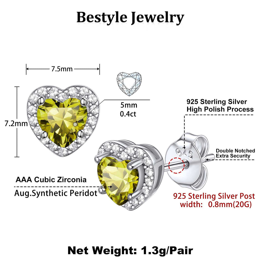 Stud Earrings for Women, 925 Sterling Heart Created Diamond Studs Earrings / Gifts - September