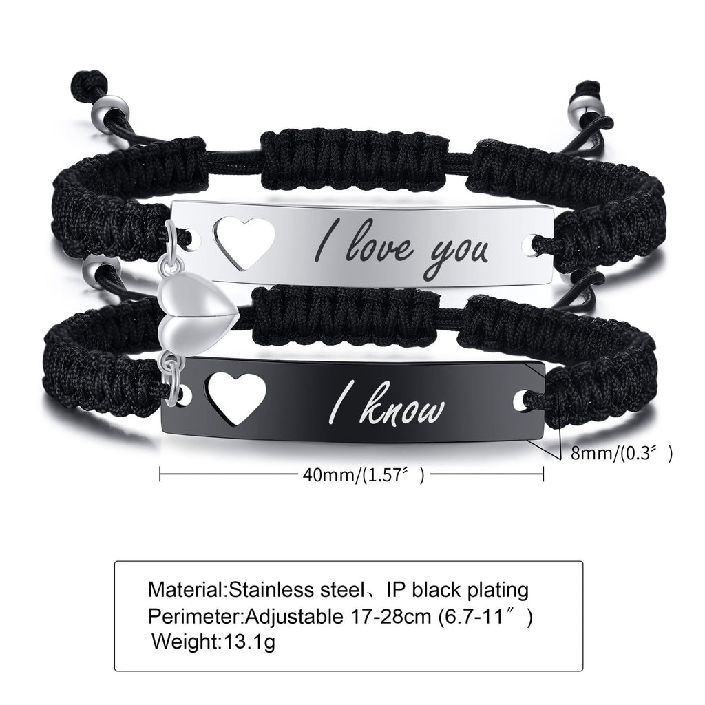 Magnetic Couples Bracelet, Adjustable Matching Macrame Bracelets, Stainless Steel Distance Relationship Bracelet, BF and GF Gifts