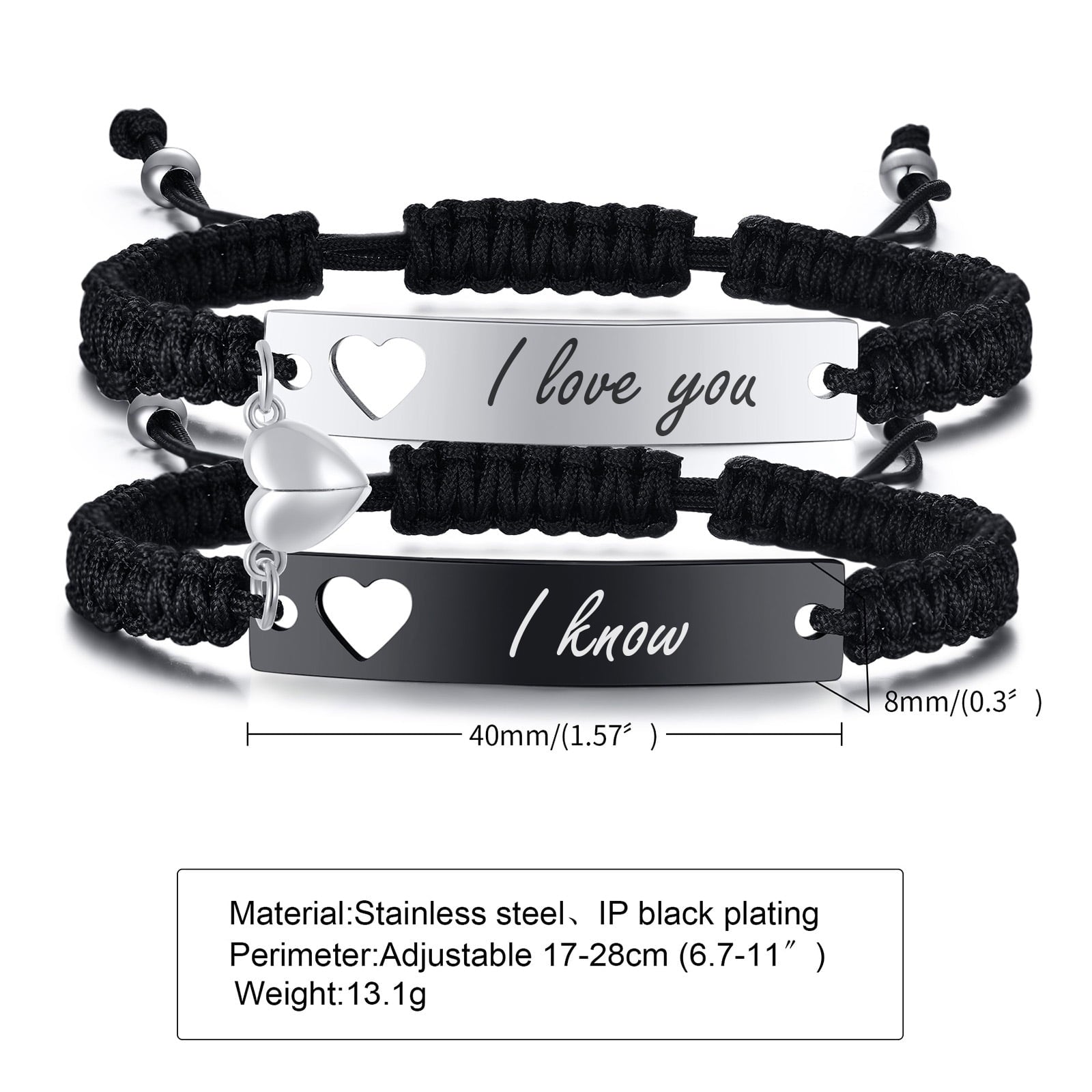 Magnetic Couples Bracelet, Adjustable Matching Macrame Bracelets, Stainless Steel Distance Relationship Bracelet, BF and GF Gifts