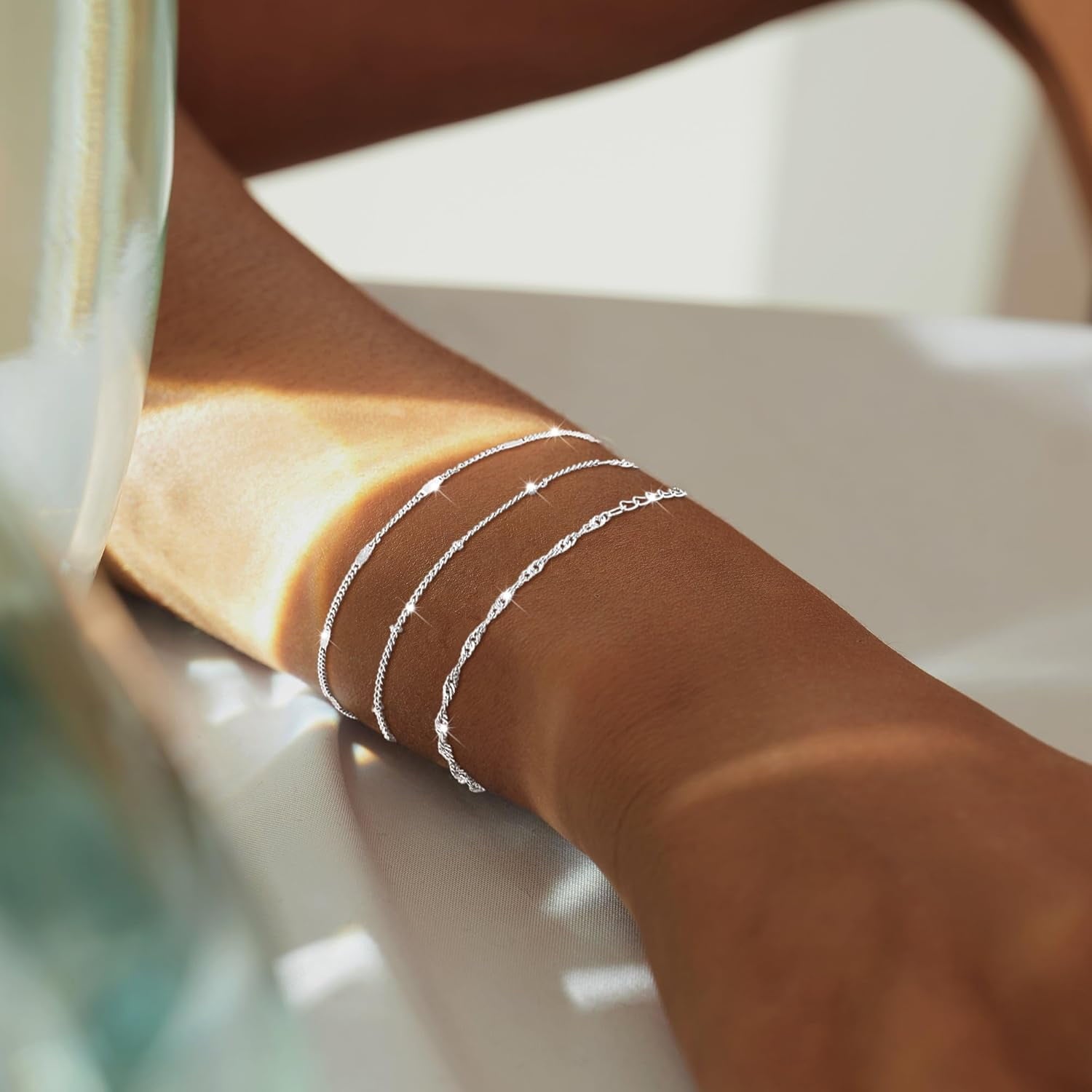 925 Sterling Dainty Bracelets for Women , Pack Gifts for Women