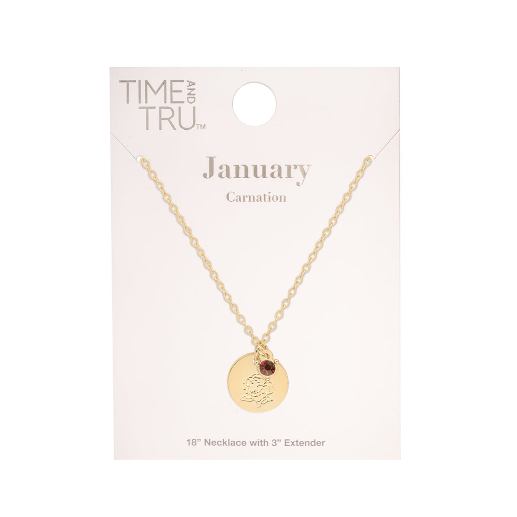 Women’s March Necklace, Tone Chain with Light Azure Stone &amp; Daffodil Flower