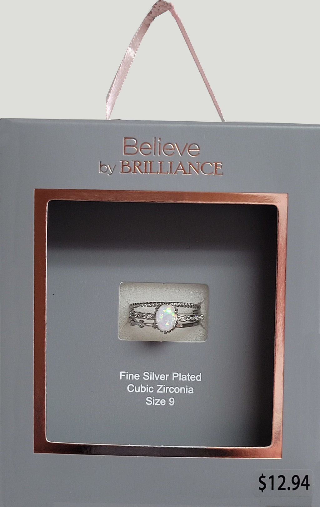 Women's Believe in Fine Plate Opal Ring with AAA CZ Stones in Size 9.