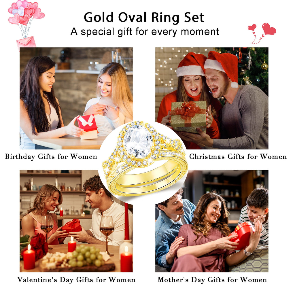S925 Sterling Plated Oval Wedding Rings for Women CZ Eternity Band Engagement Rings Set Valentines Day Jewelry Gifts Her Mom Wife Girlfriend Adults Ideas