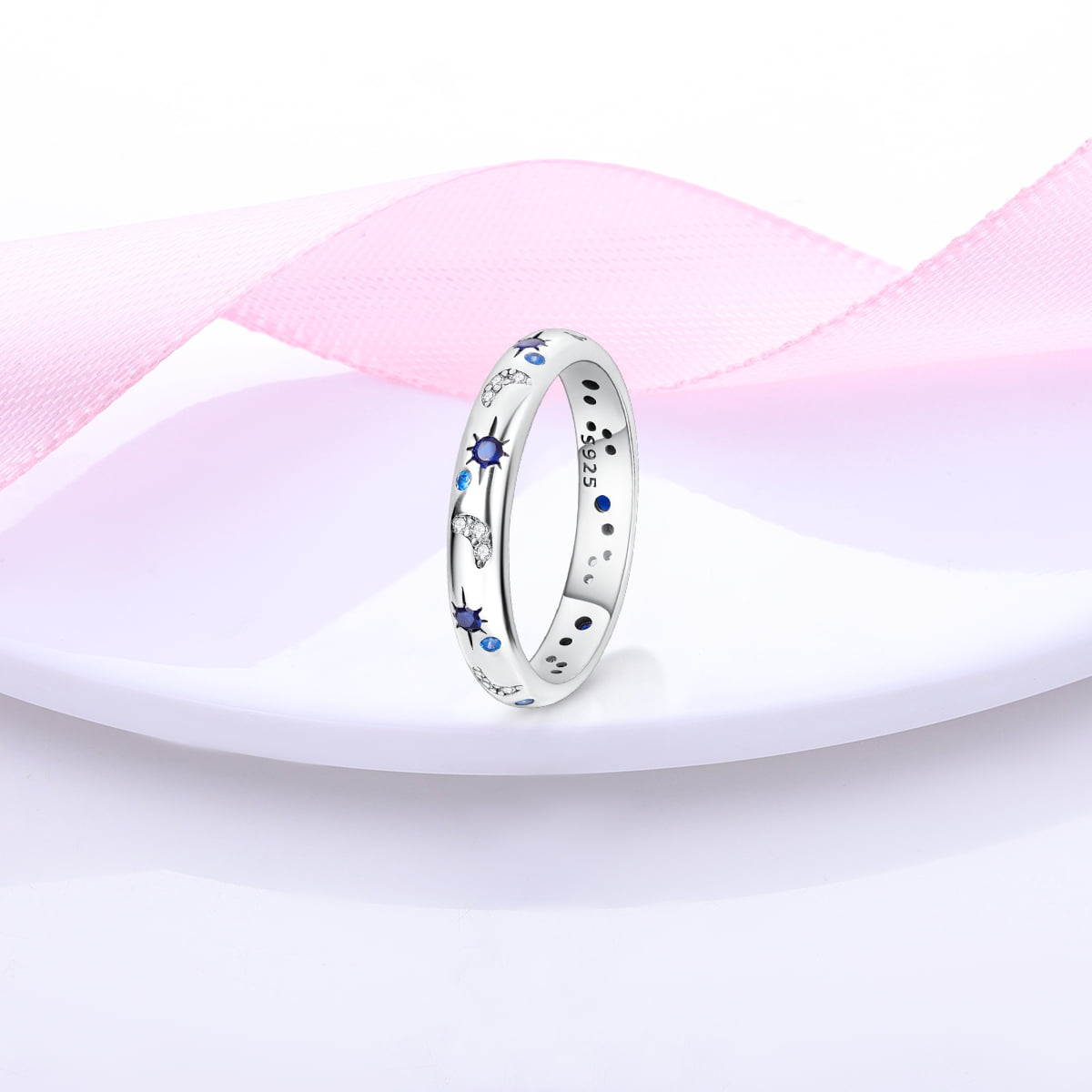 Starry Night 925 Sterling Finger Ring Blue AAA CZ For Women Jewelry