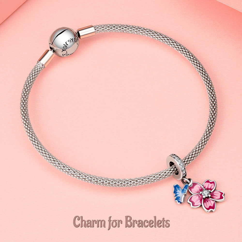 925 Sterling Charm for Bracelets Four Leaf Clover Lucky OpenWork Bead Charm Women Bracelet Charm