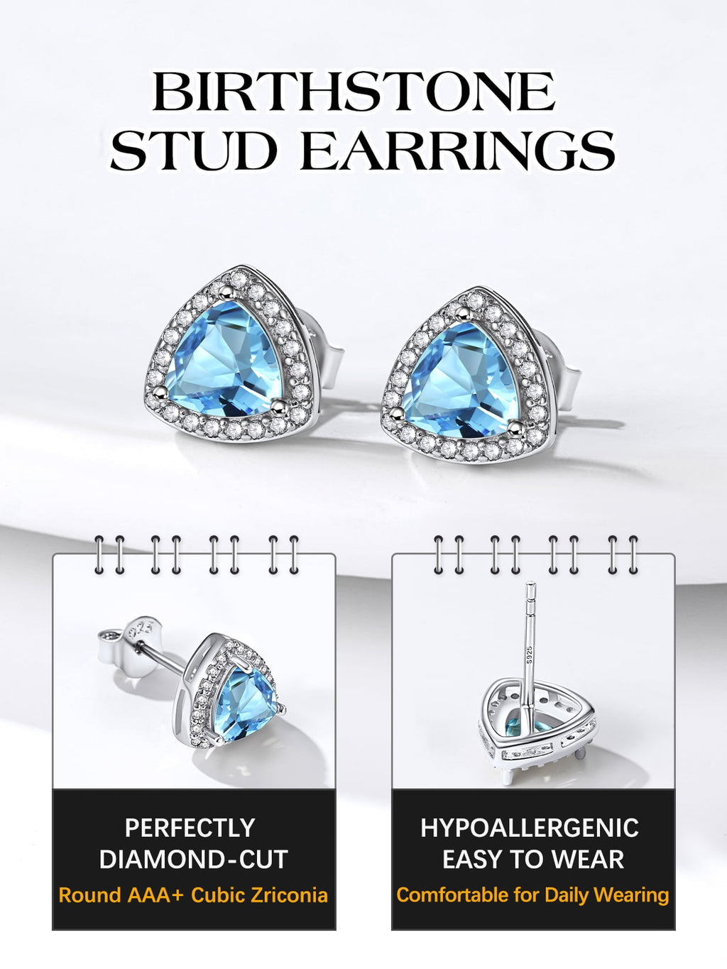 Stud Earrings for Women, 925 Sterling Heart Created Diamond Studs Earrings / Gifts - September