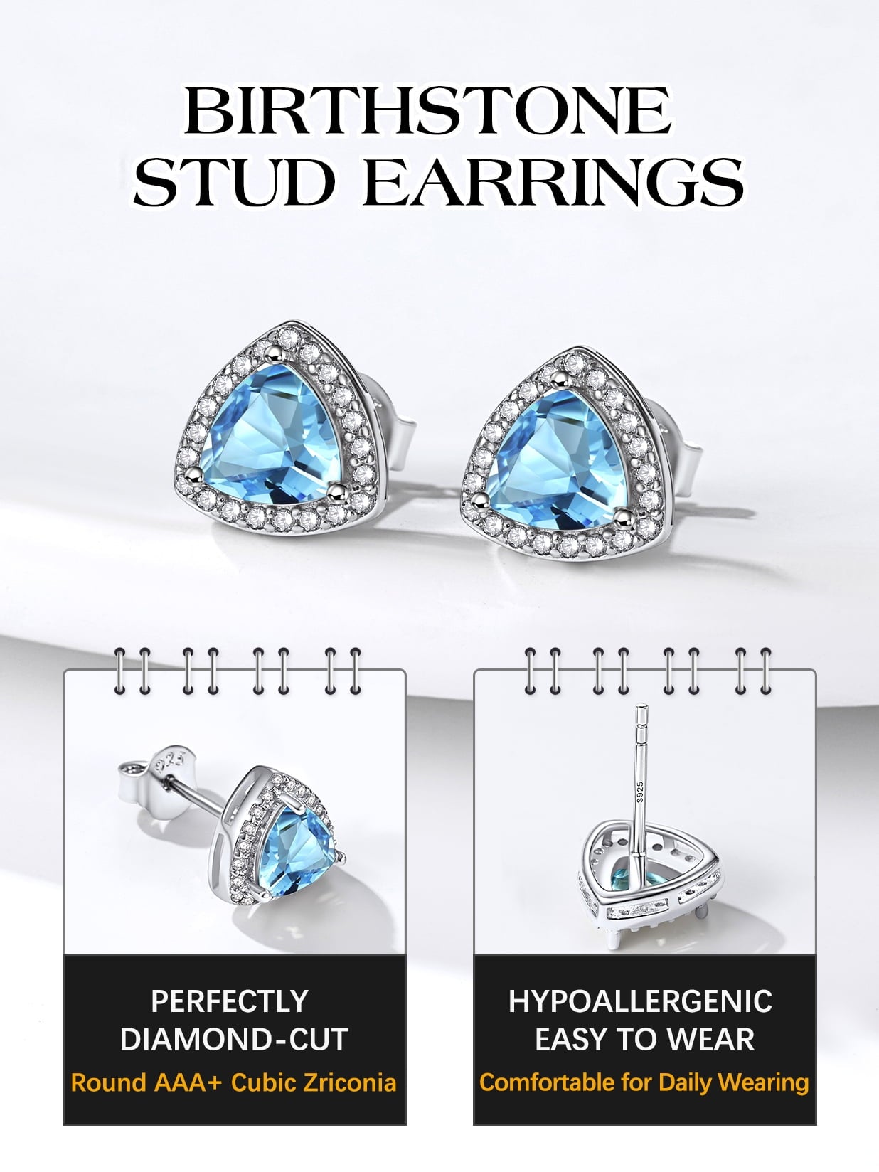 Stud Earrings for Women, 925 Sterling Heart Created Diamond Studs Earrings / Gifts - September