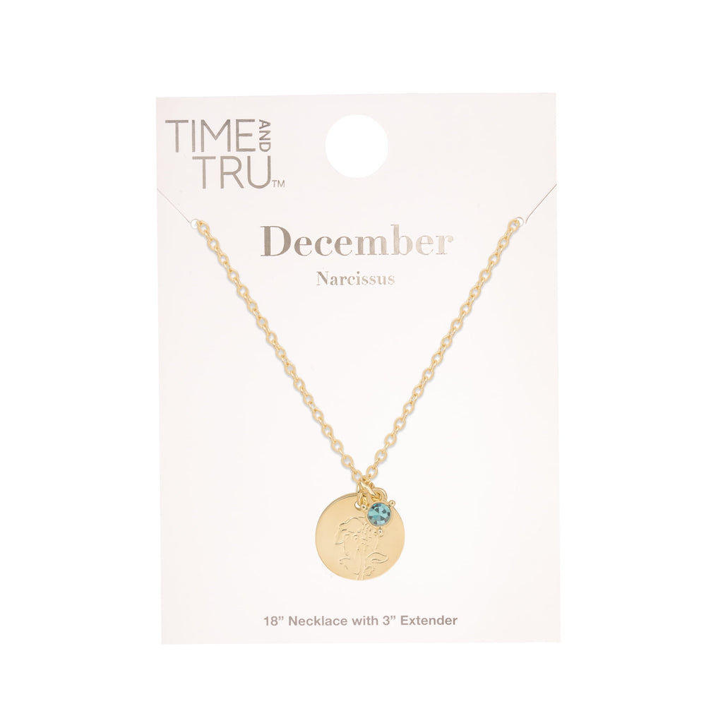 Women’s March Necklace, Tone Chain with Light Azure Stone &amp; Daffodil Flower