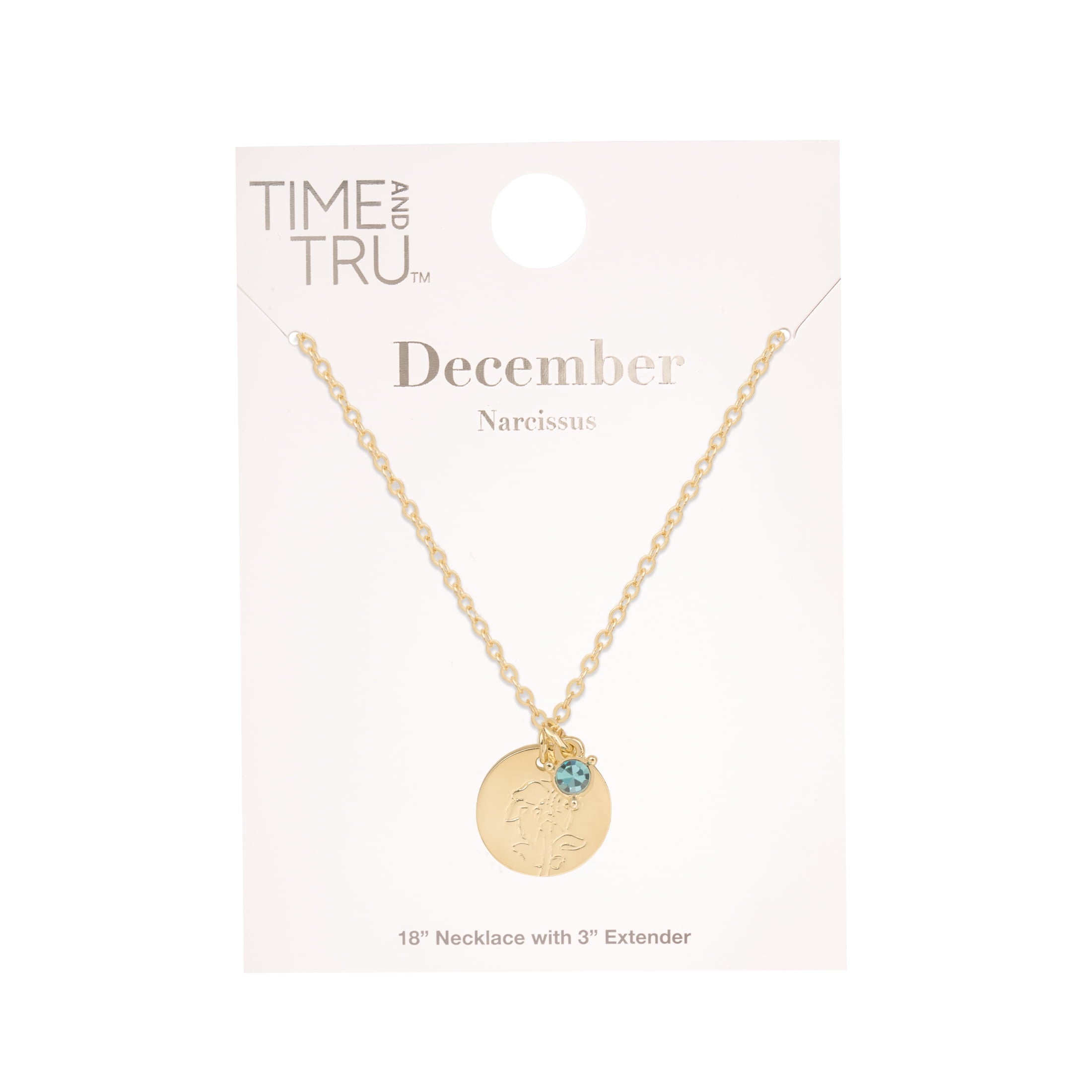 Women’s March Necklace, Tone Chain with Light Azure Stone &amp; Daffodil Flower