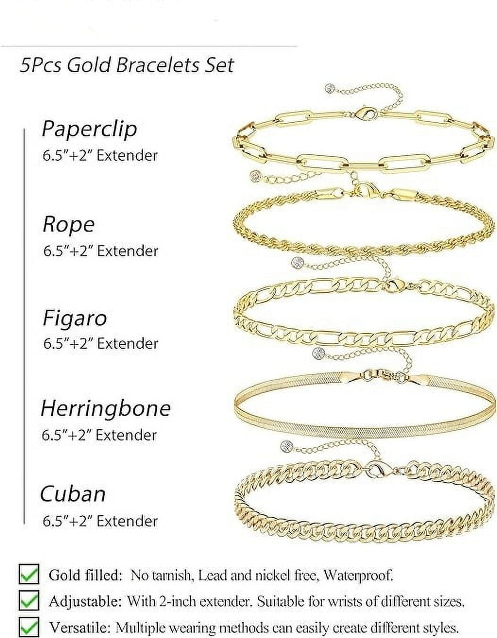 Bracelets for Women, 14K Plated Jewelry Sets for Women Thin Dainty Stackable Cuban Link Paperclip Chain Bracelet Pack Accessories Gifts