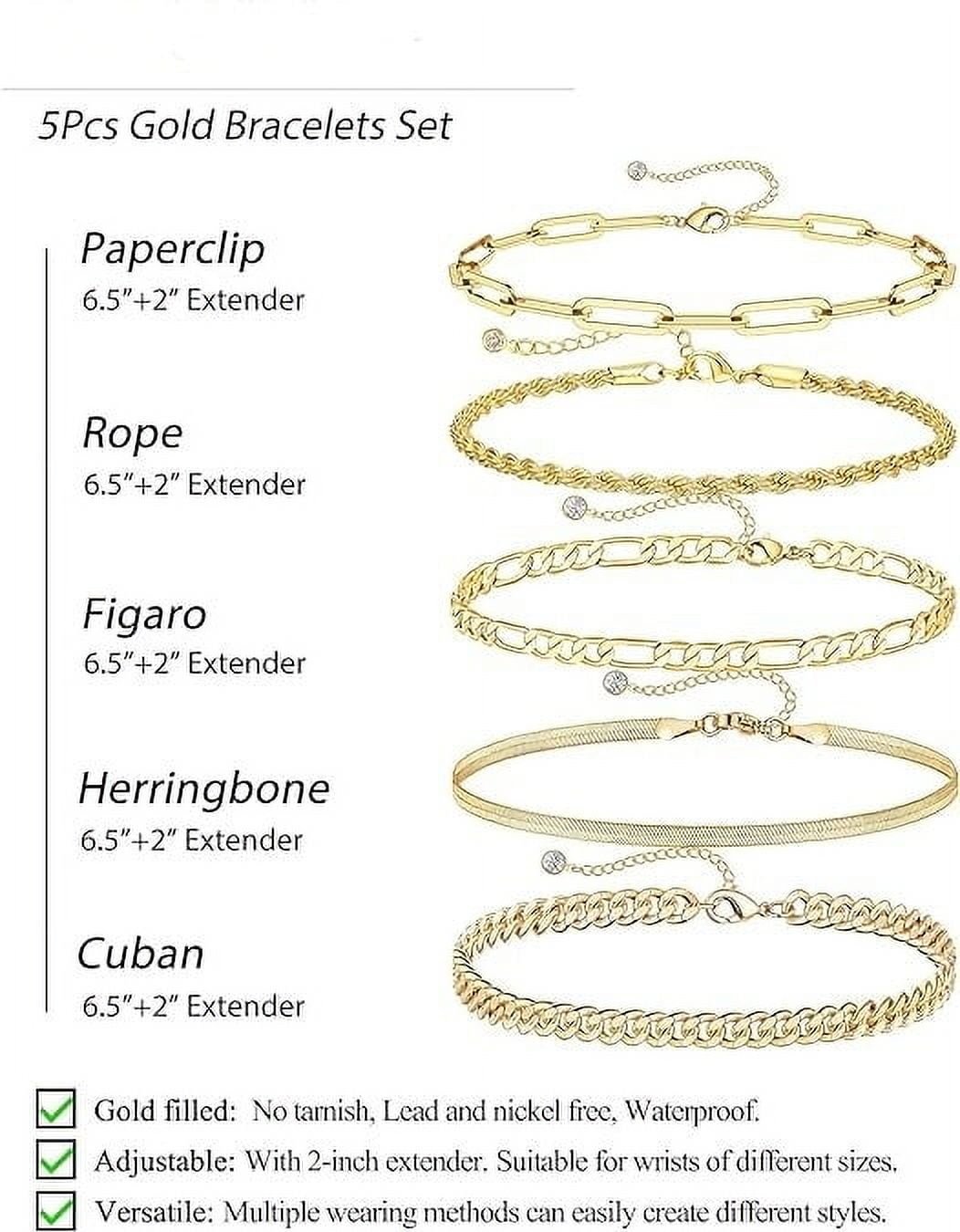 Bracelets for Women, 14K Plated Jewelry Sets for Women Thin Dainty Stackable Cuban Link Paperclip Chain Bracelet Pack Accessories Gifts