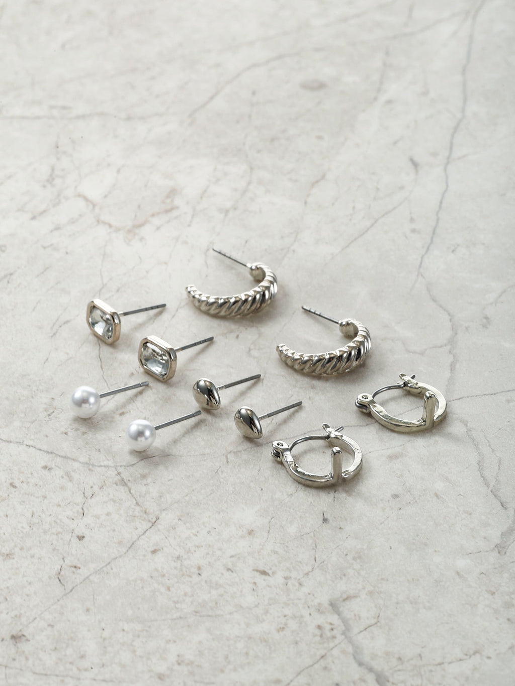 Silvertone Multi Earring Set, 5 Pairs, Initial B