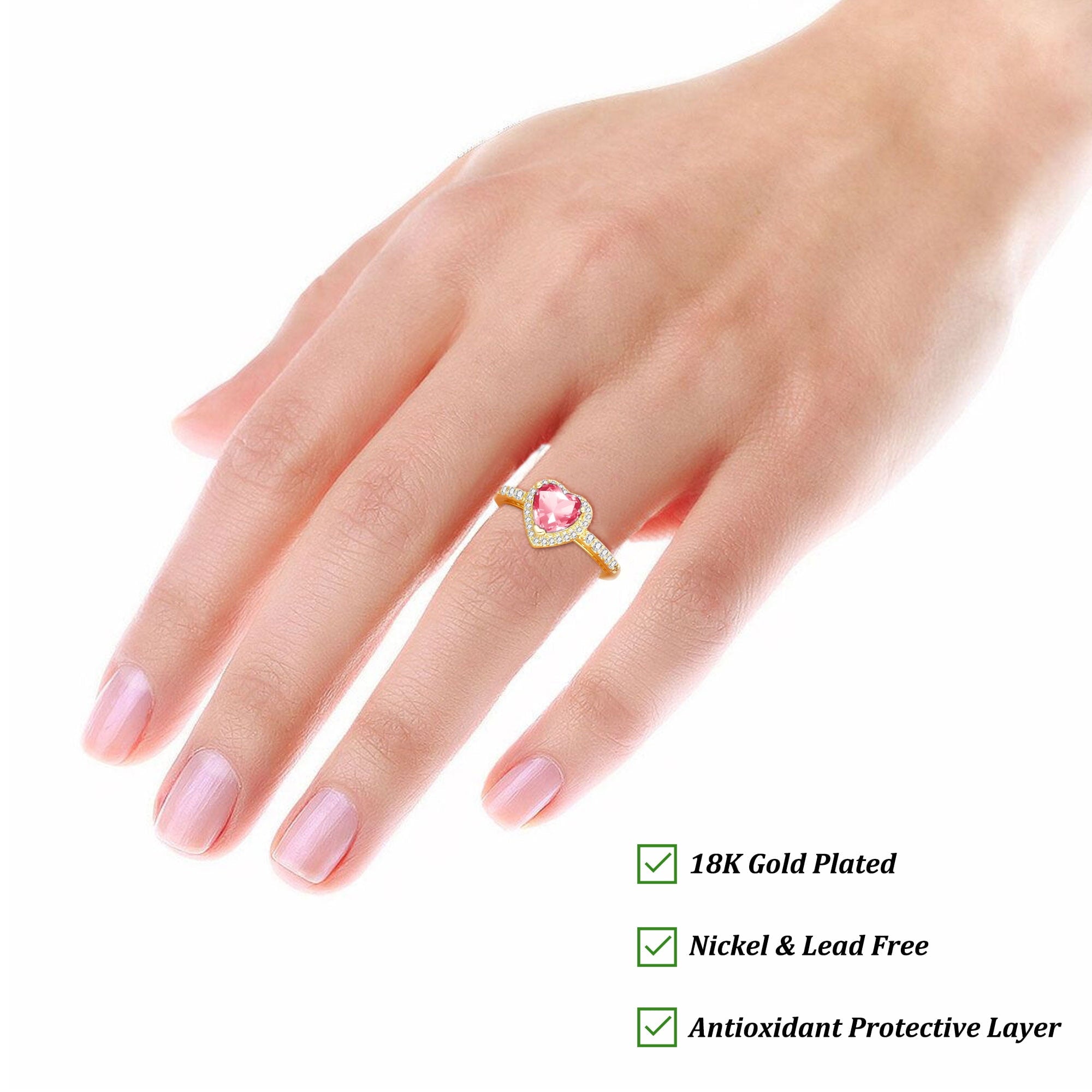 S925 Sterling Plated Heart Rings for Women Girls April Ring with CZ Eternity Band Wedding Easter Basket Stuffers Jewelry Gifts Teen Adults Kids