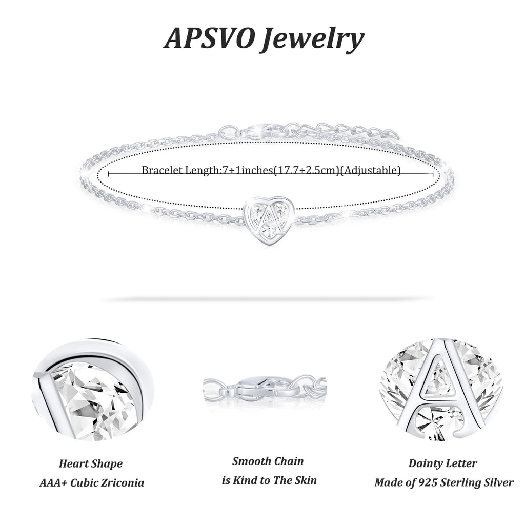 S925 Sterling Plated Heart Initial Bracelets for Women Girls CZ Letter A Bracelet Easter Basket Stuffers Jewelry Gifts Teen Her Mom Wife Lady Adults Kids Age Ideas