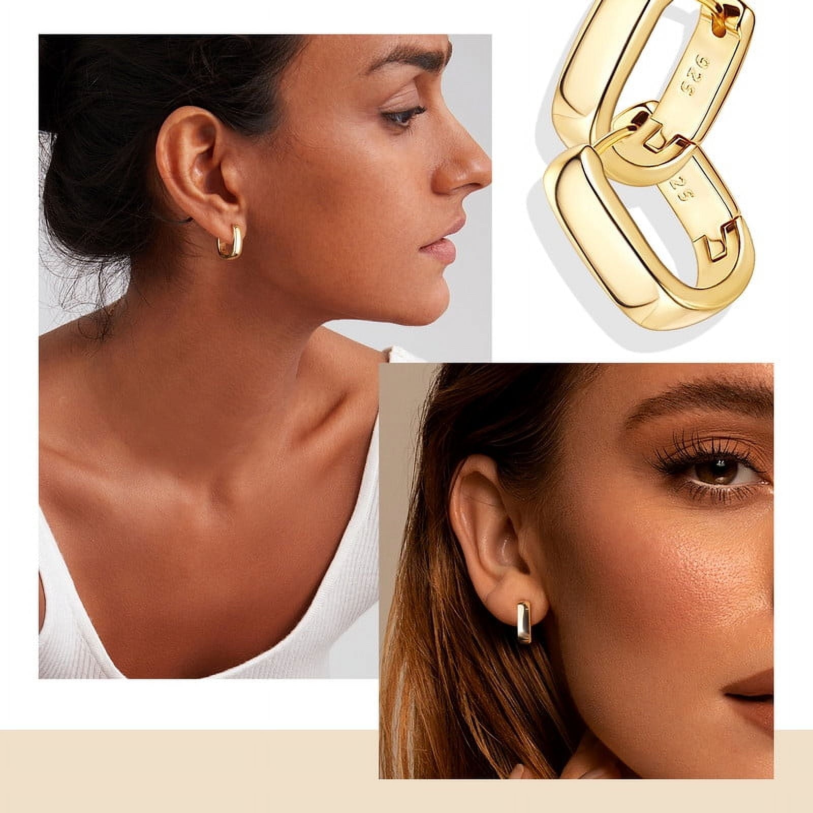 Chunky Huggie Earrings for Women 14K Plated Hypoallergenic Sterling Minimalist Hoops