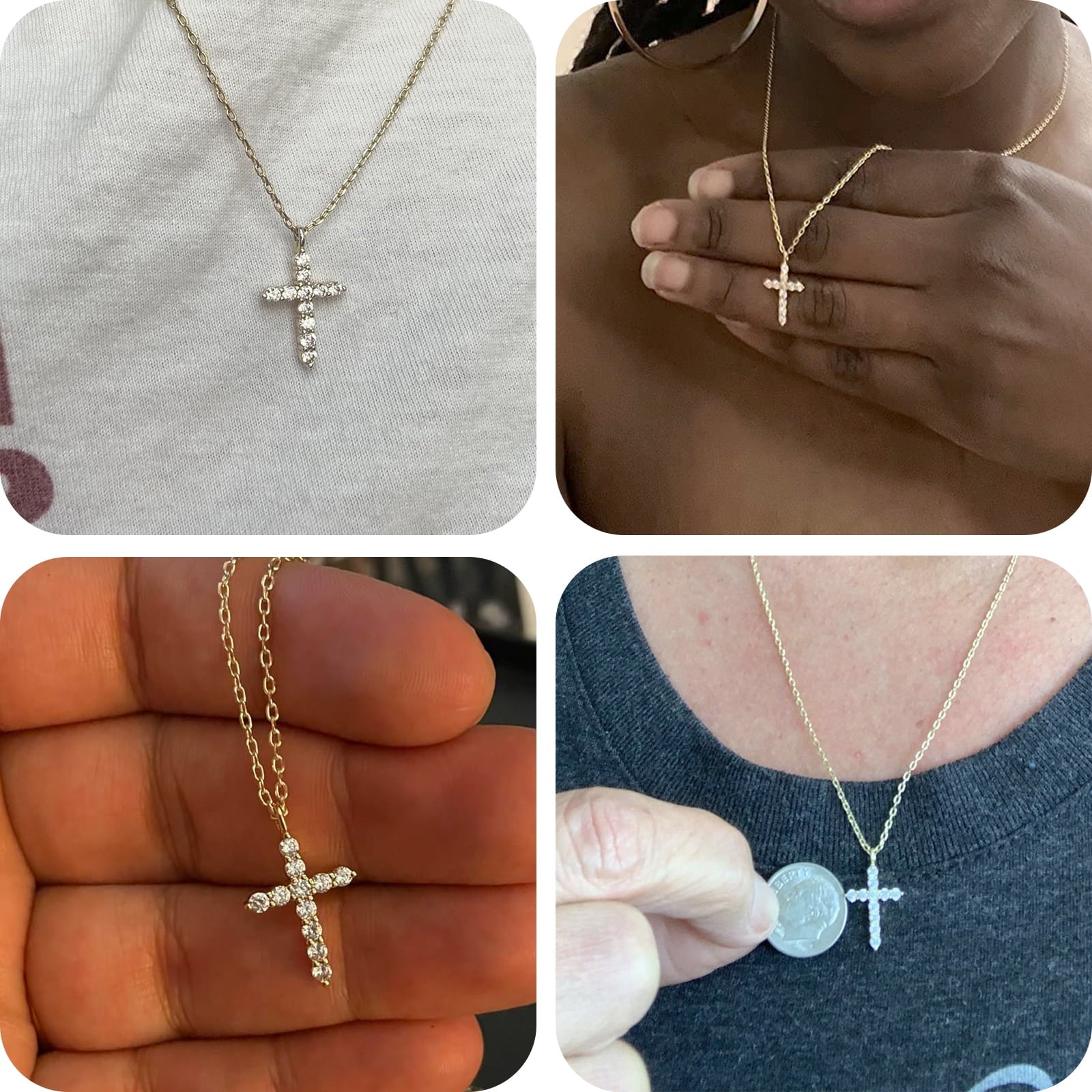 14K Plated Zirconia Cross Pendant Necklace for Women with 925