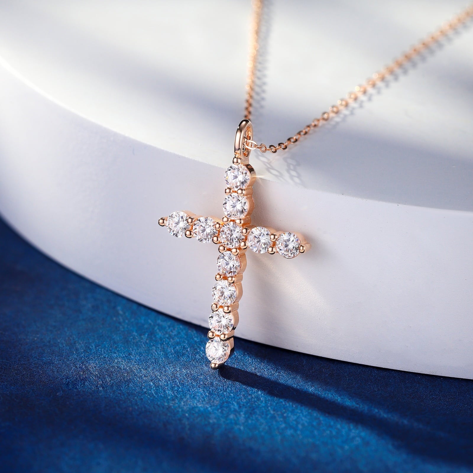 14K Plated Zirconia Cross Pendant Necklace for Women with 925