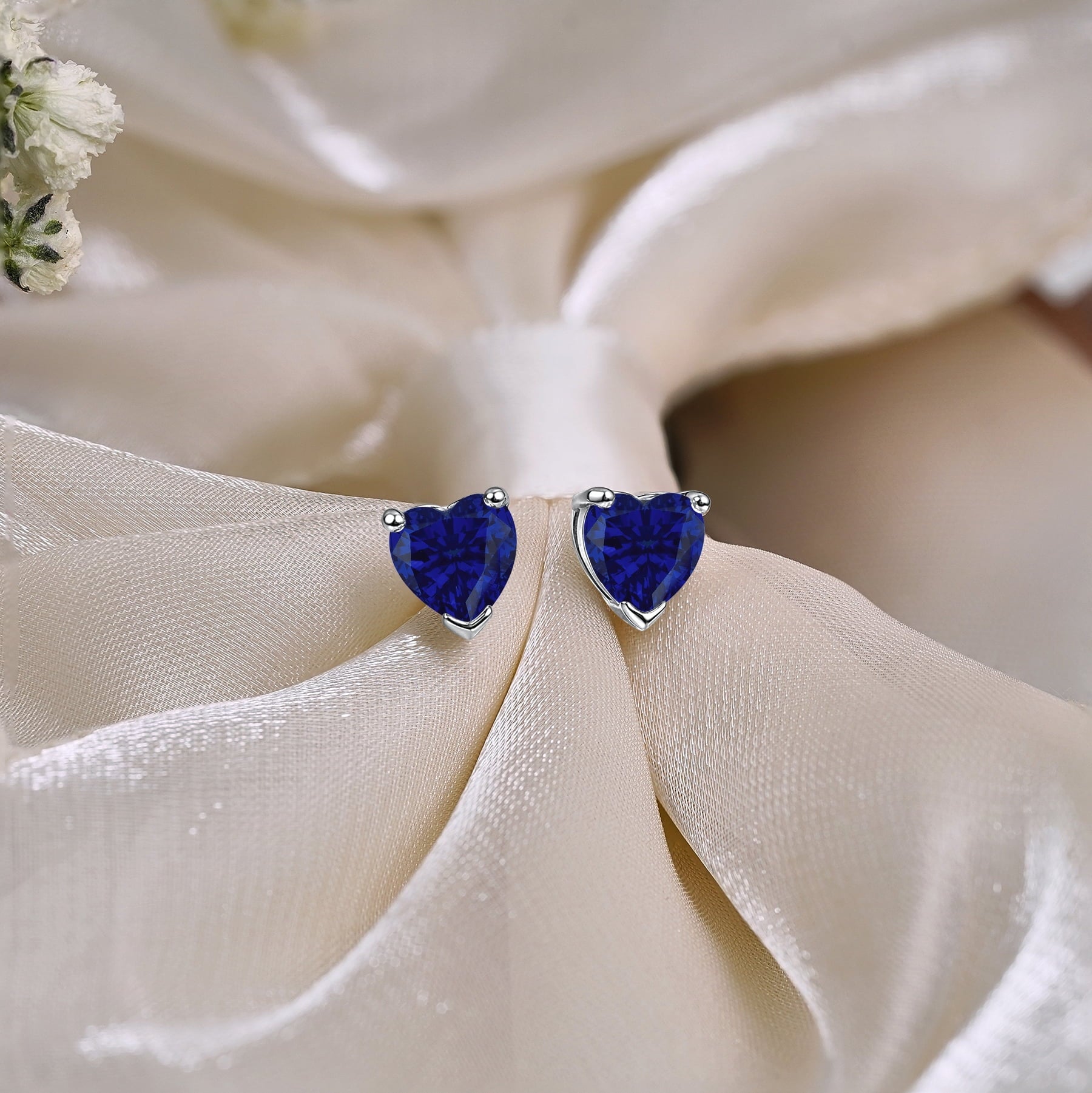 1.5 Heart Cut - Cubic Zirconia - April Solitaire Stud Earrings in 18K White Plating for Women