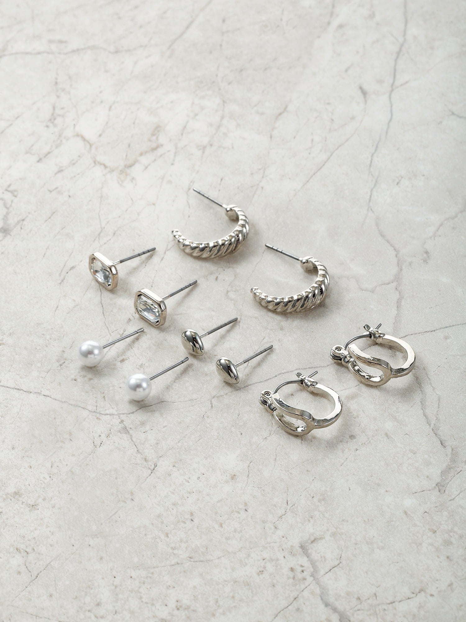 Silvertone Multi Earring Set, 5 Pairs, Initial B