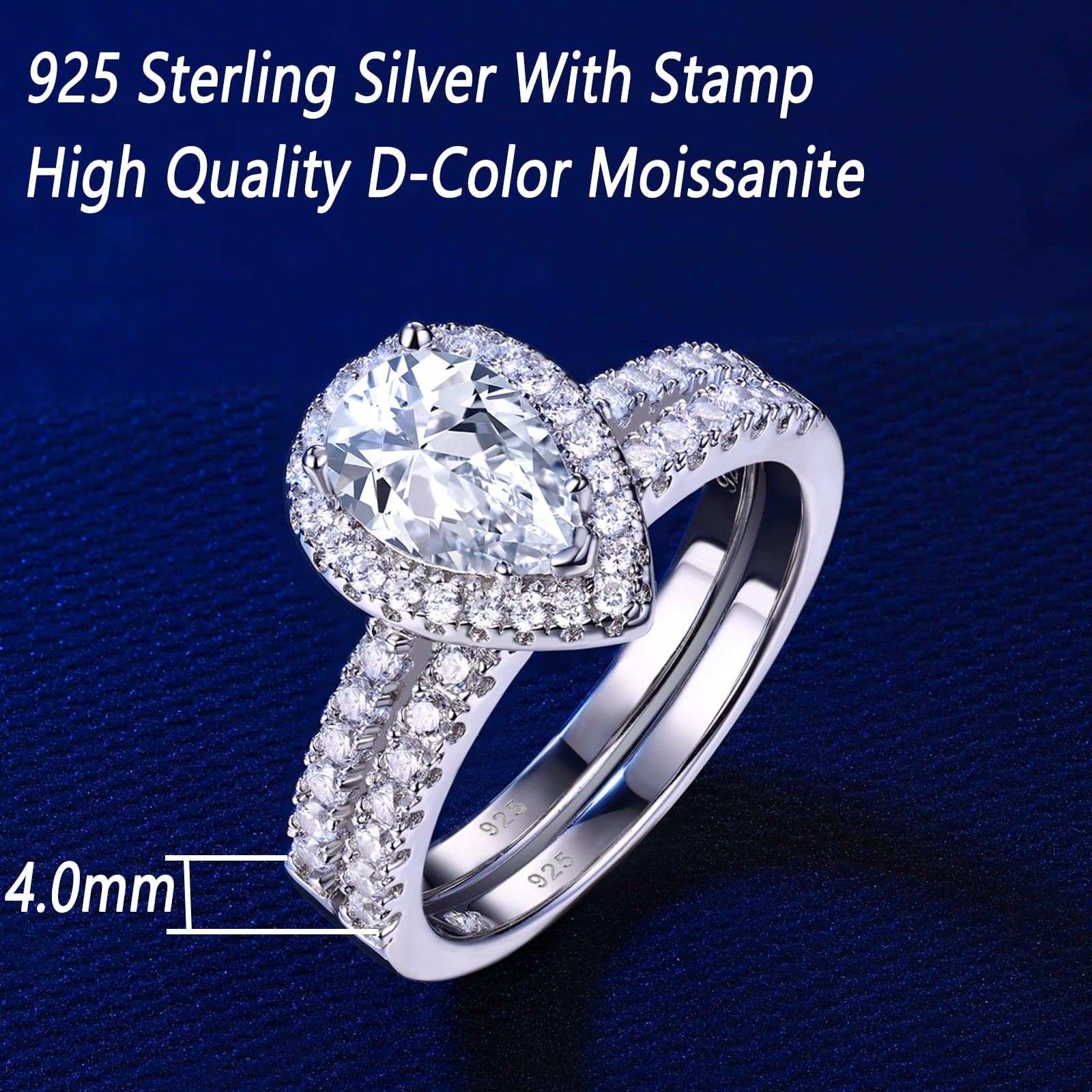 2Ct Round Cut Wedding Rings for Women Halo Engagement Ring Sets 925 Sterling CZ Size 8