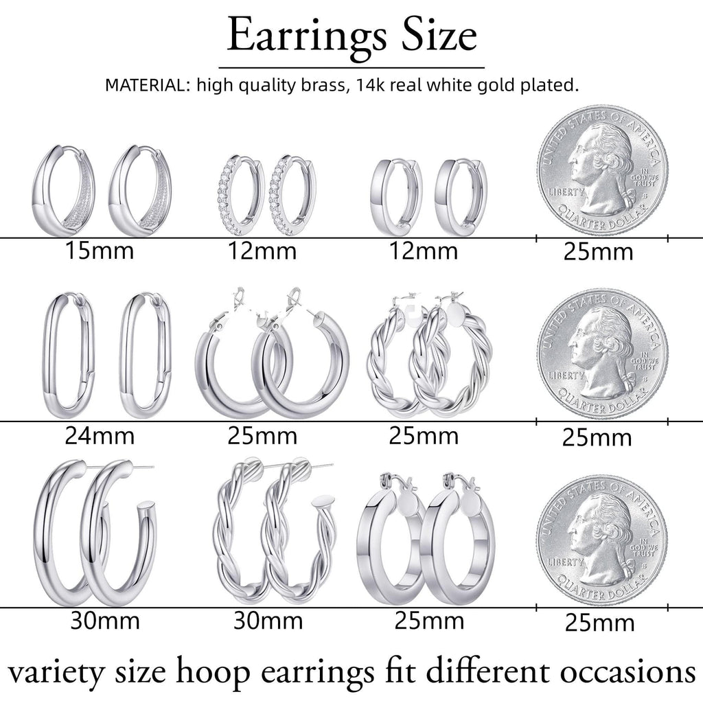 9 Pairs 14K Plated Chunky Twisted Huggie Hoop Earrings Set for Women Waterproof Thick Lightweight Jewelry Trend Easter Gifts for Women Her