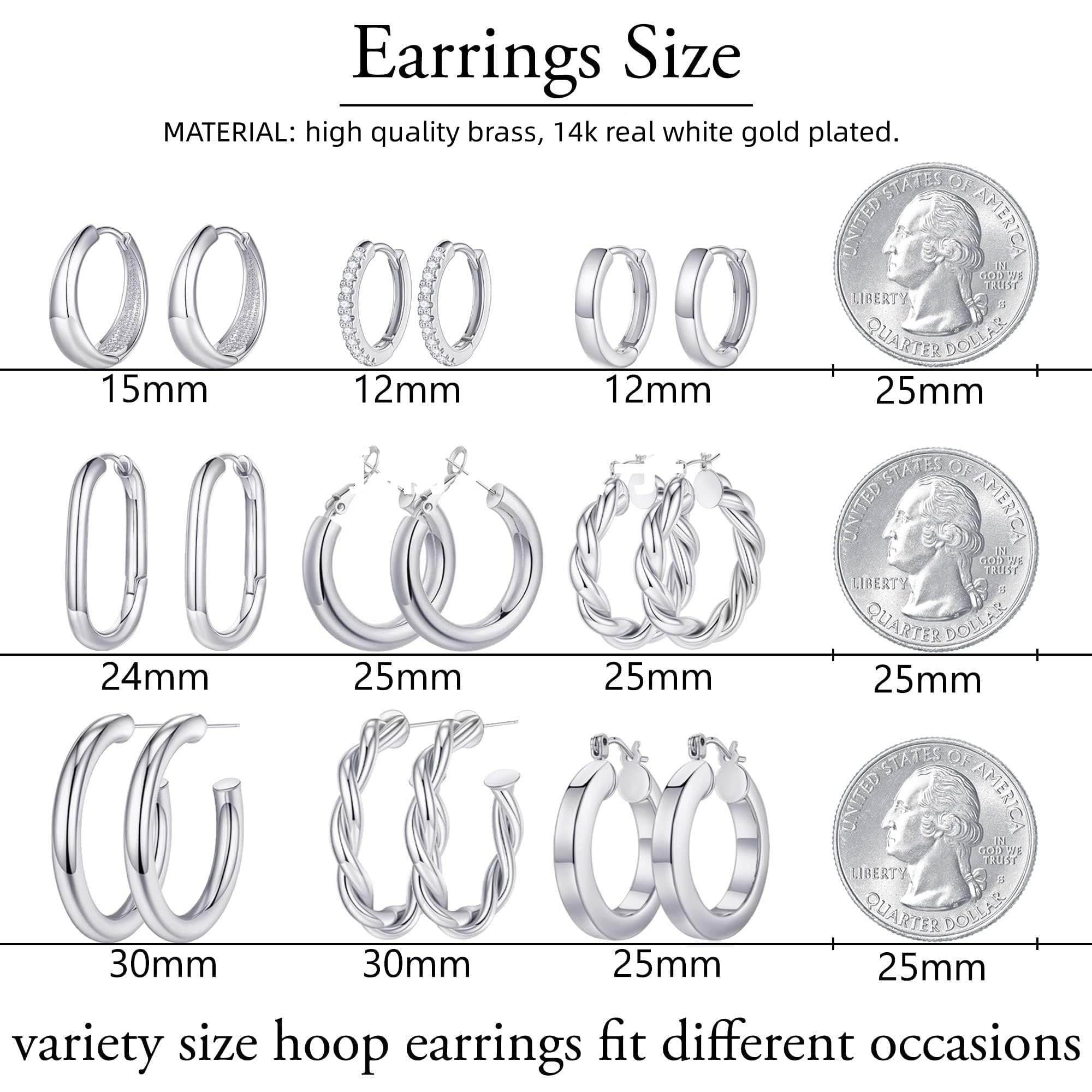9 Pairs 14K Plated Chunky Twisted Huggie Hoop Earrings Set for Women Waterproof Thick Lightweight Jewelry Trend Easter Gifts for Women Her