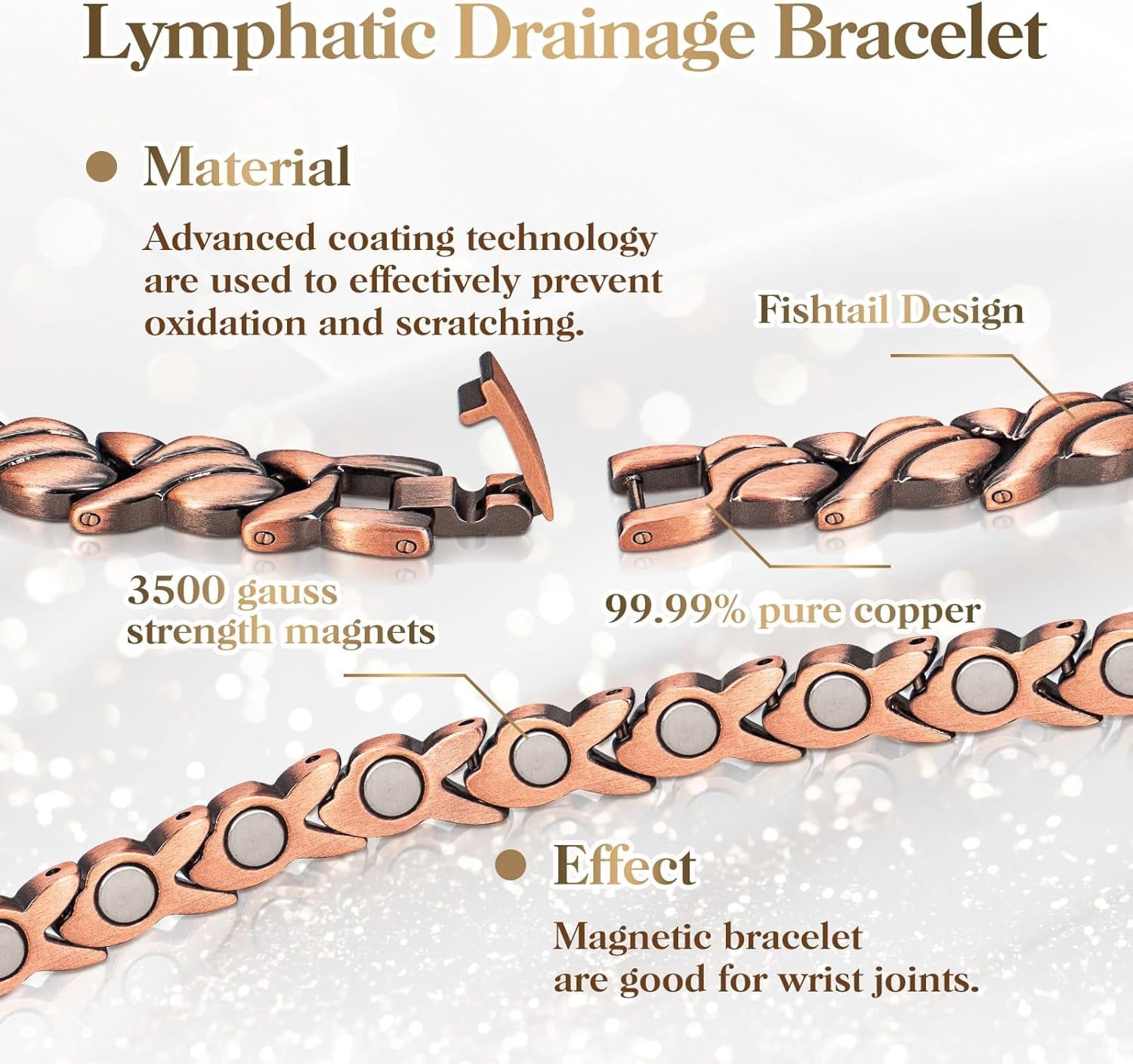 99.99% Solid Copper Magnetic Bracelets for Women