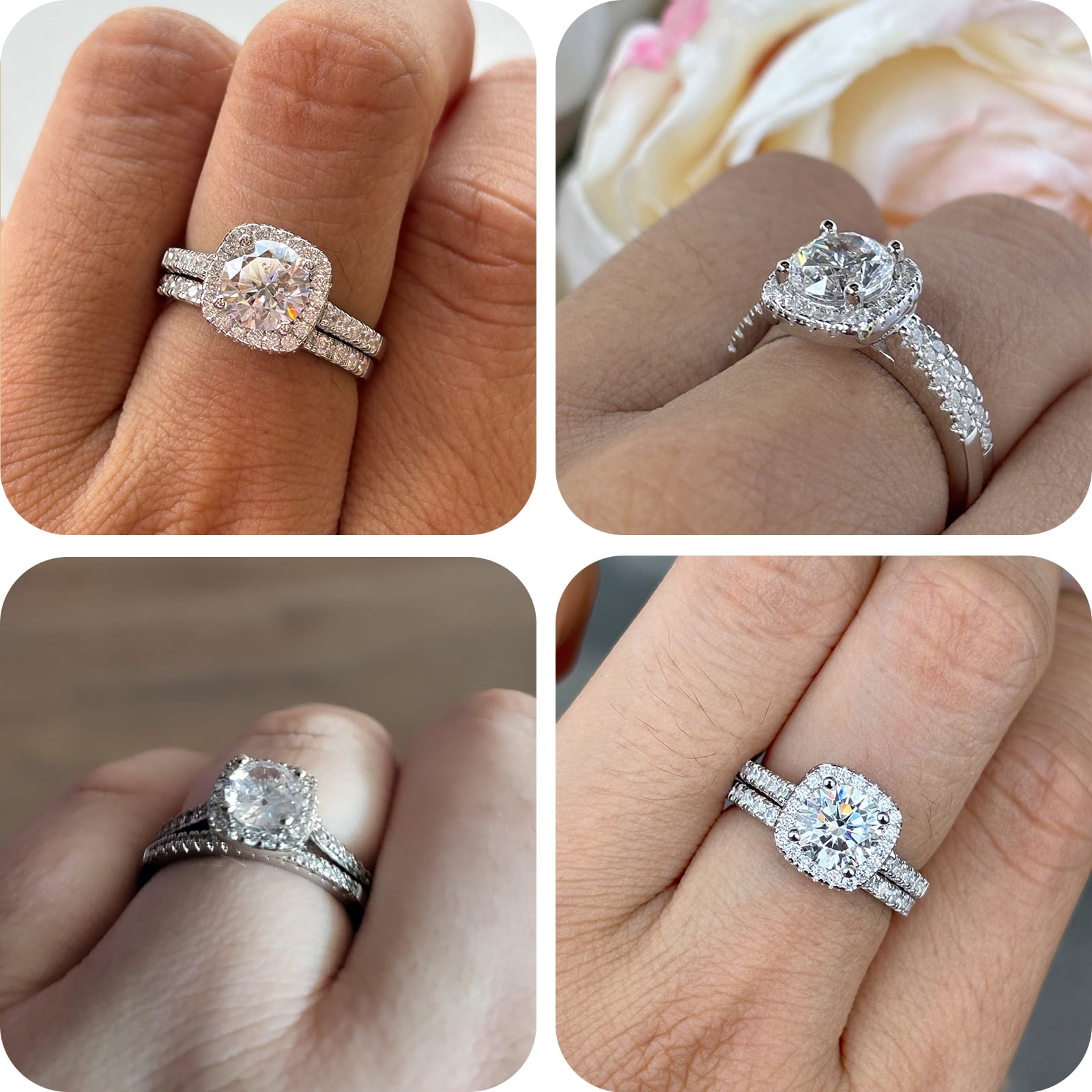 Halo Wedding Ring Set for Women Bridal Sets 925 Sterling AAAAA Zirconia Size 7