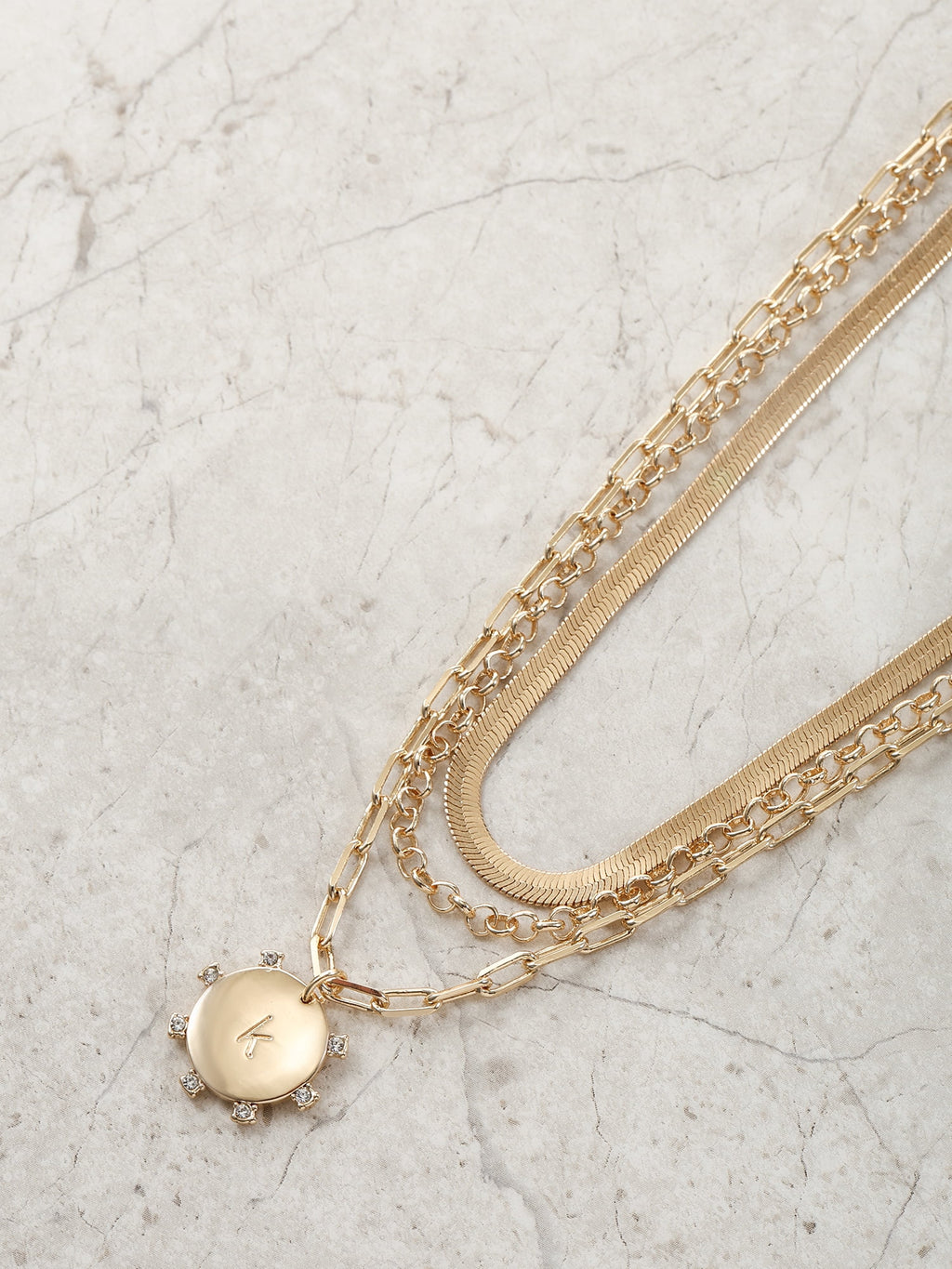 Goldtone Necklace, 3 Piece, Initial J