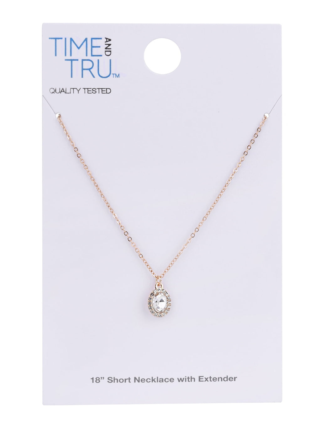 Adult Women's Tone Oval Halo Crystal Delicate Metal Pendant Necklace