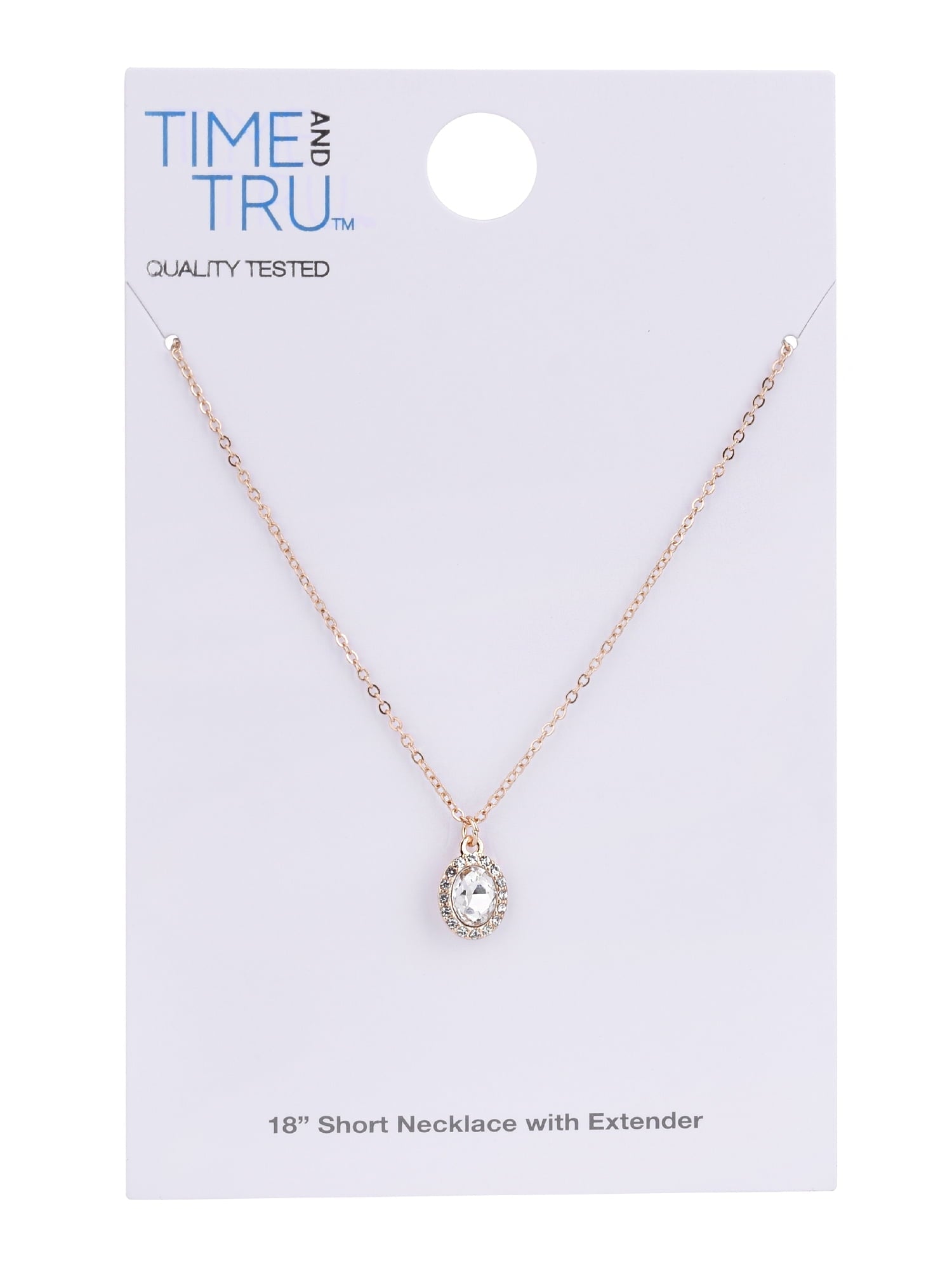 Adult Women's Tone Oval Halo Crystal Delicate Metal Pendant Necklace
