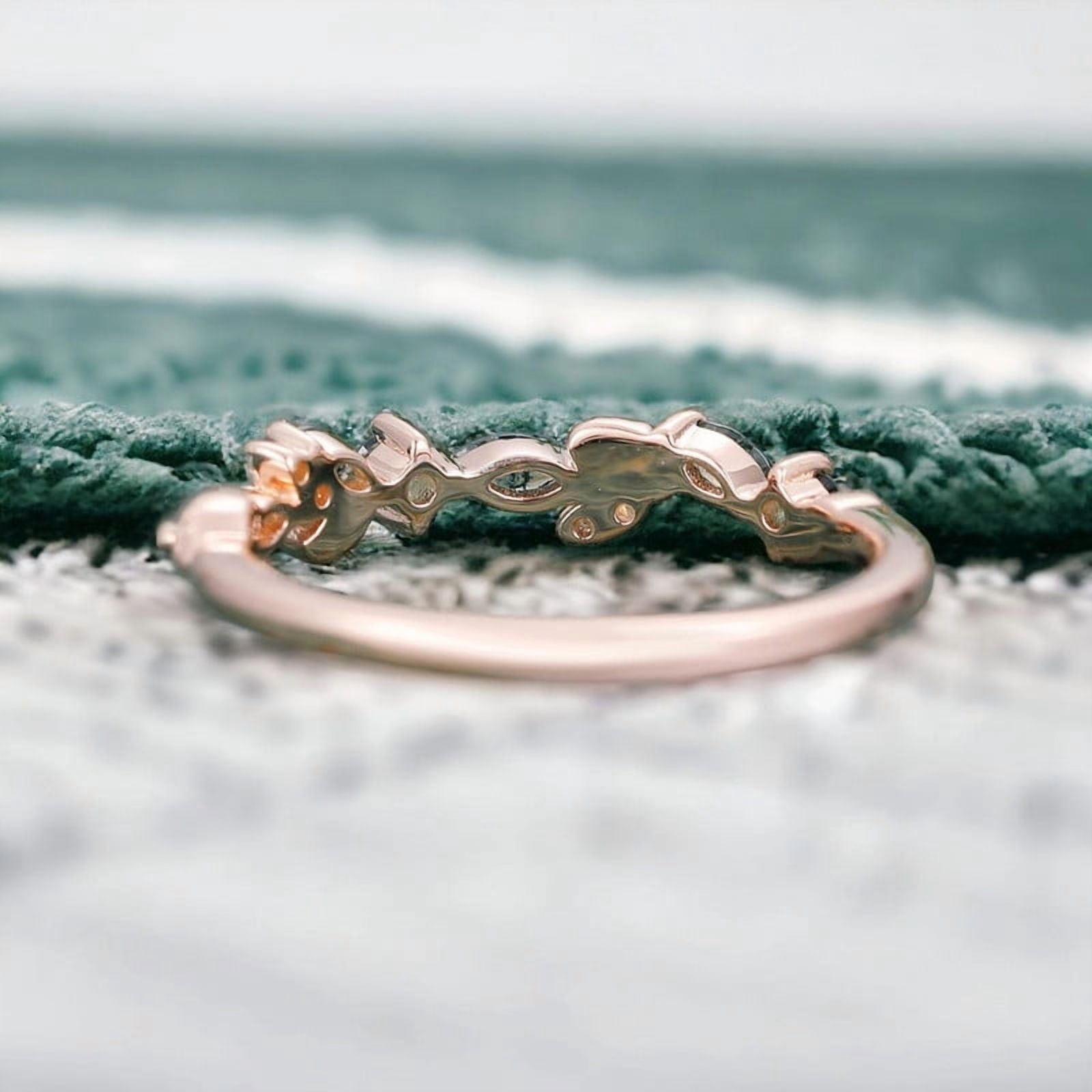 Leaf Vine Moss Agate Wedding Band Marquise Alexandrite, Dainty Ring Bridal Jewelry for Her Rose 11.5
