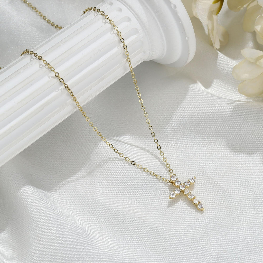 14K Plated Dainty Tiny Cross Pendant Necklace for Women Jewelry Personalizedt First Communion Christian Baptism Easter Gifts for Her Kid Girls