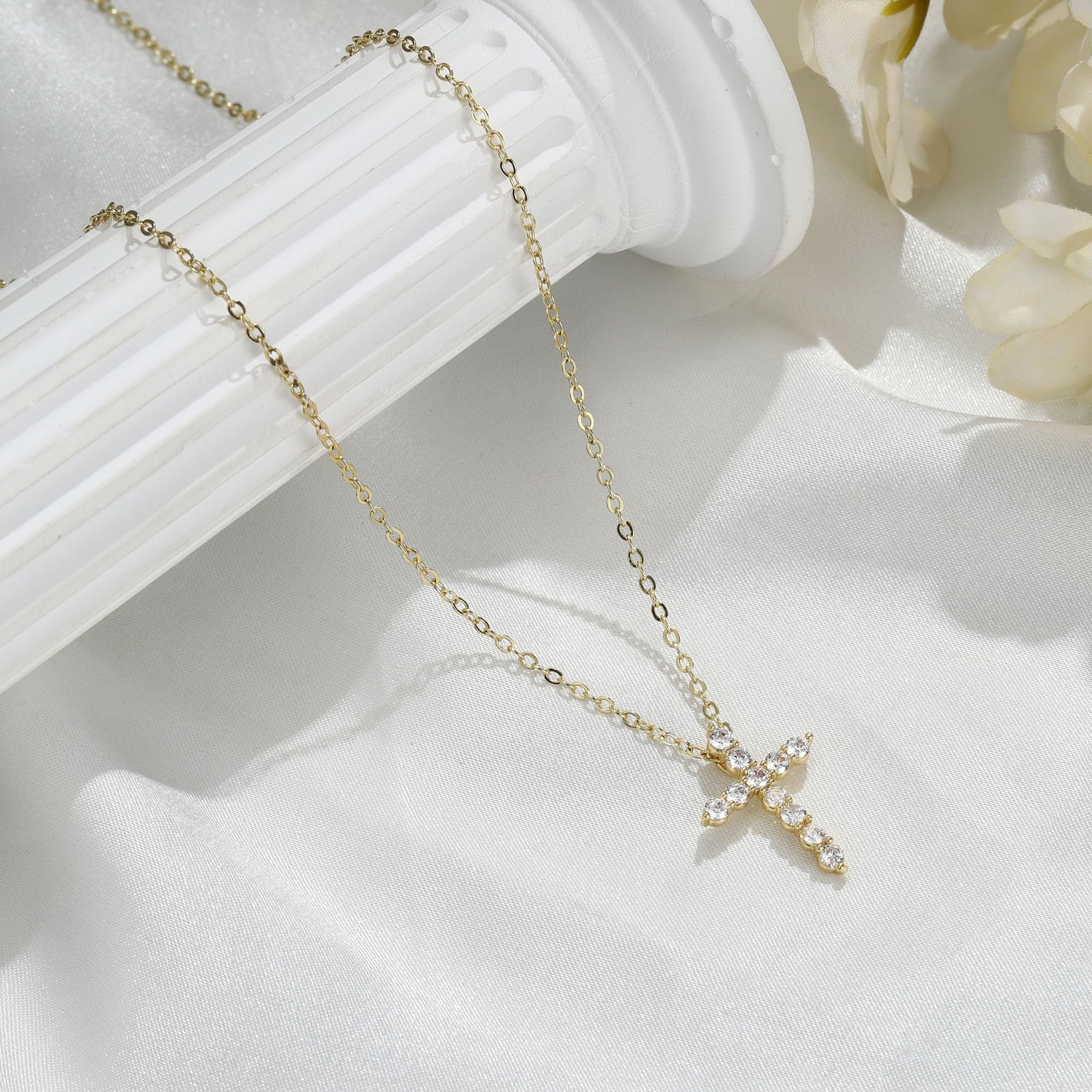 14K Plated Dainty Tiny Cross Pendant Necklace for Women Jewelry Personalizedt First Communion Christian Baptism Easter Gifts for Her Kid Girls