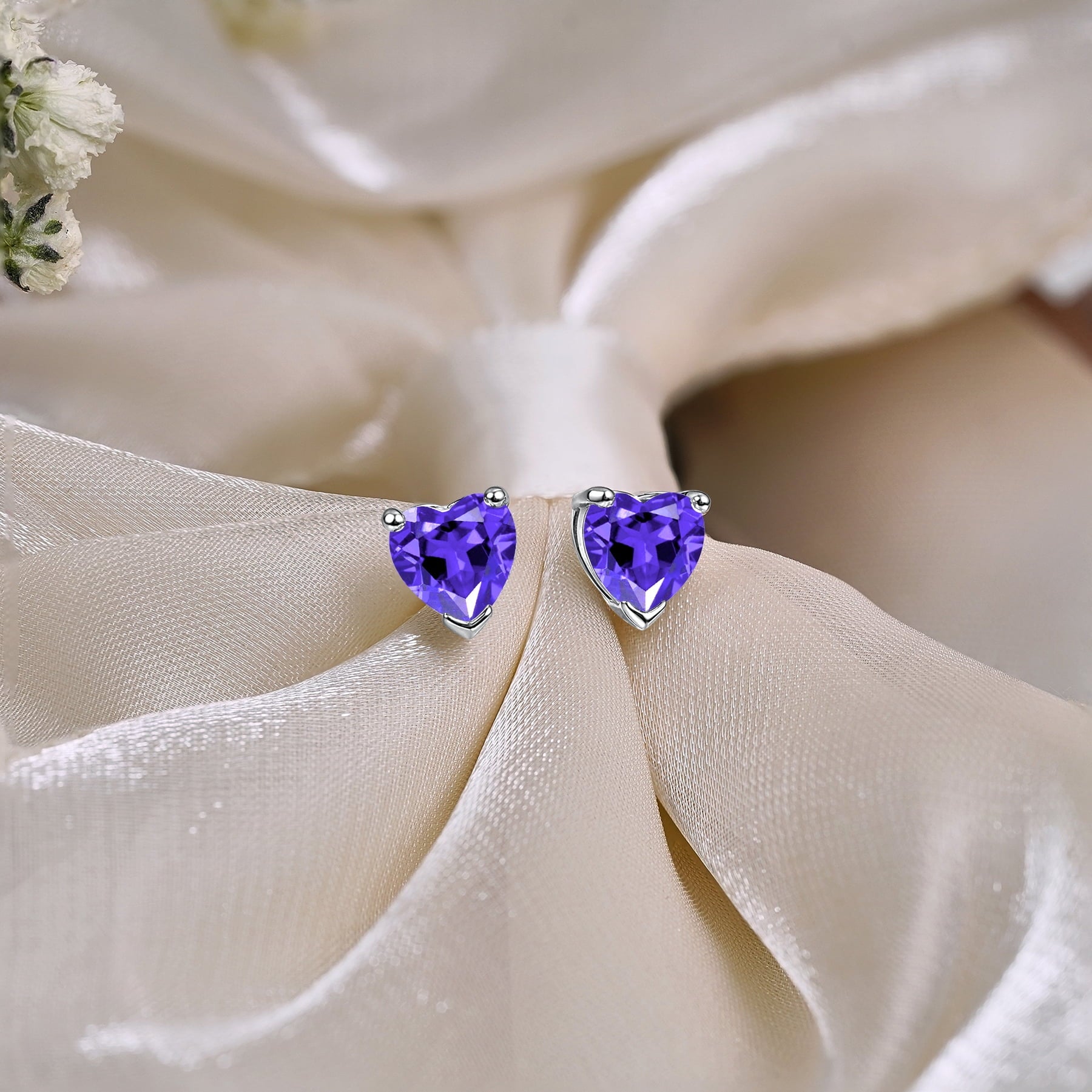 1.5 Heart Cut - Cubic Zirconia - April Solitaire Stud Earrings in 18K White Plating for Women