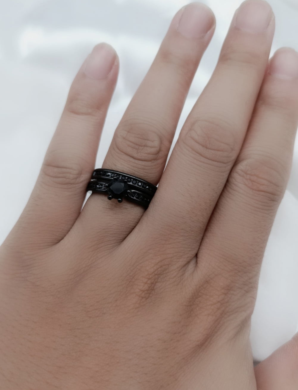 Matching Rings Couple Rings Black Plated 1CT Purple Cz Women Wedding Ring Sets