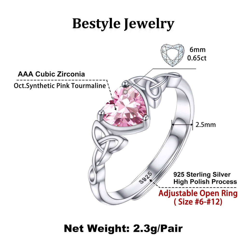 Infinity Celtic Knot Rings for Women 925 Sterling Heart Rings October Pink Tourmaline Rings for Mom Daughter Wife Girlfriend