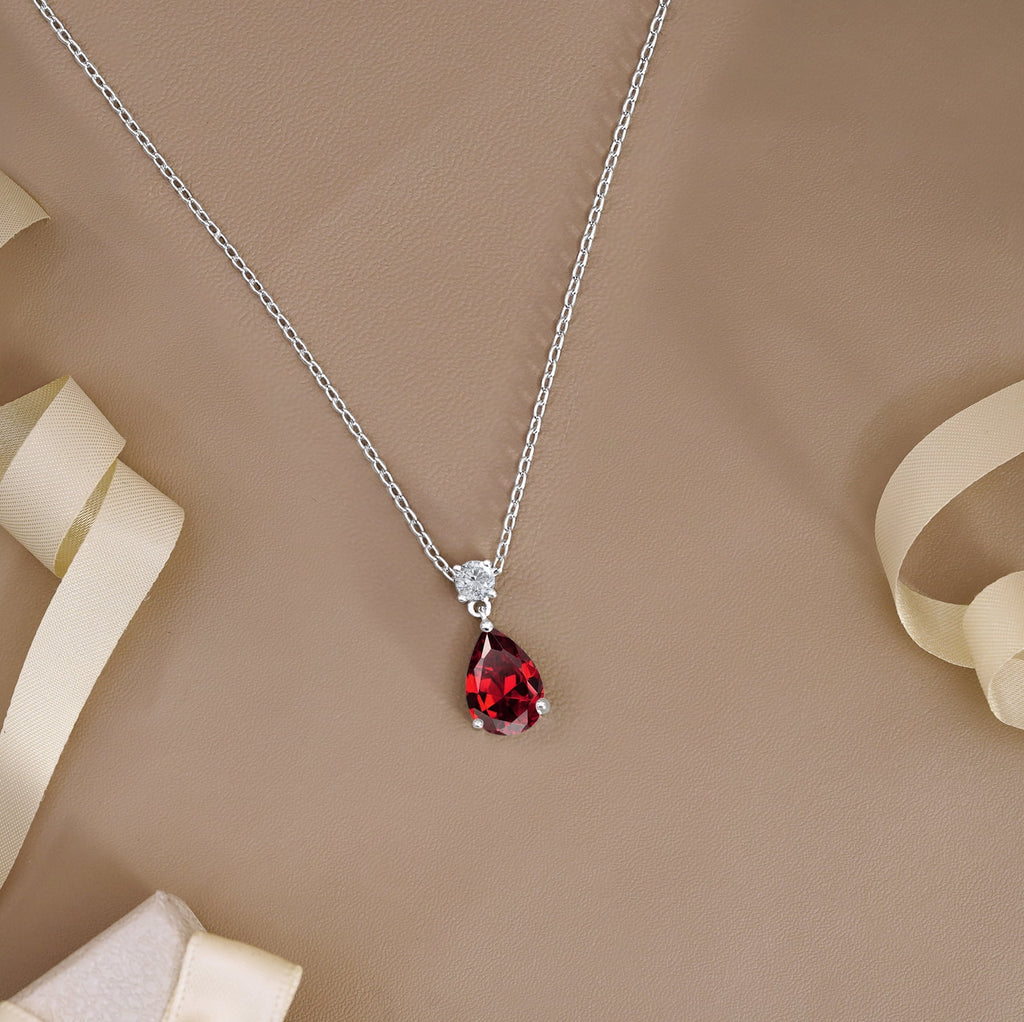 3.25 Cubic Zirconia April - Round and Pear Cut Dangle Pendant Necklace in 18k White Plated for Women