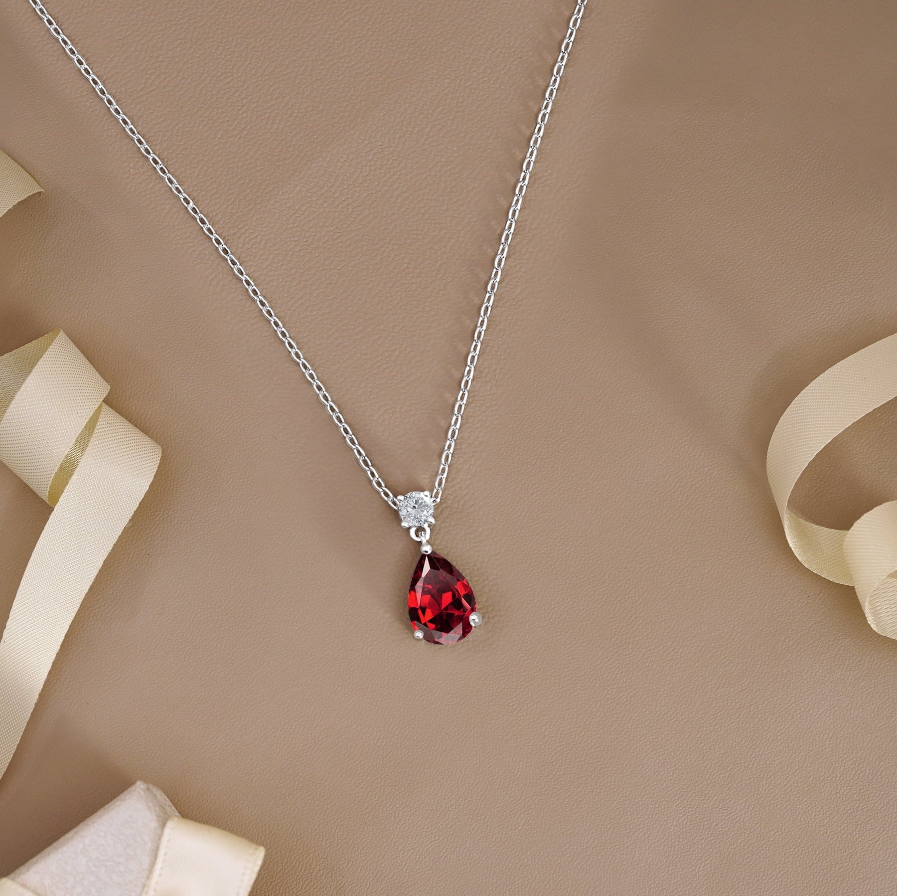 3.25 Cubic Zirconia April - Round and Pear Cut Dangle Pendant Necklace in 18k White Plated for Women