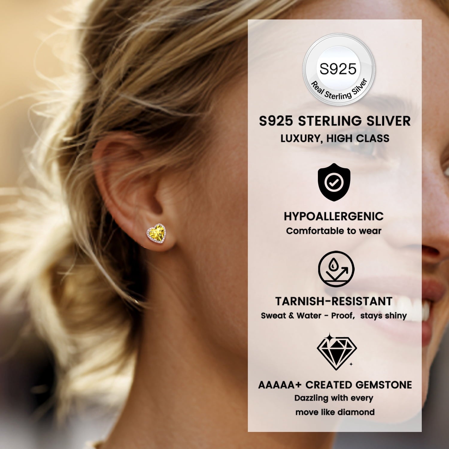 Stud Earrings for Women, 925 Sterling Heart Created Diamond Studs Earrings / Gifts - September