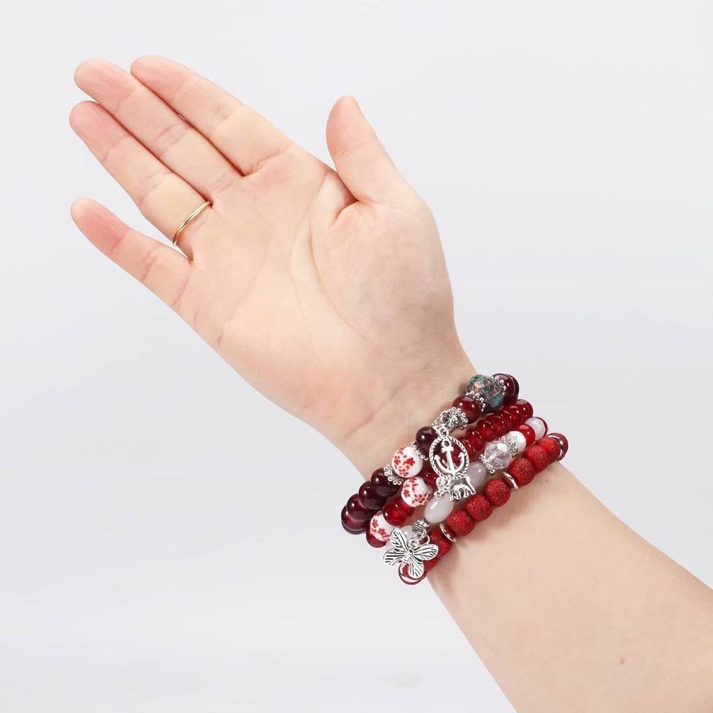4 PCS Bohemian Stretch Anchor Bracelets Elephant Butterfly Retro Bracelets Suitable for Girls Women Gifts
