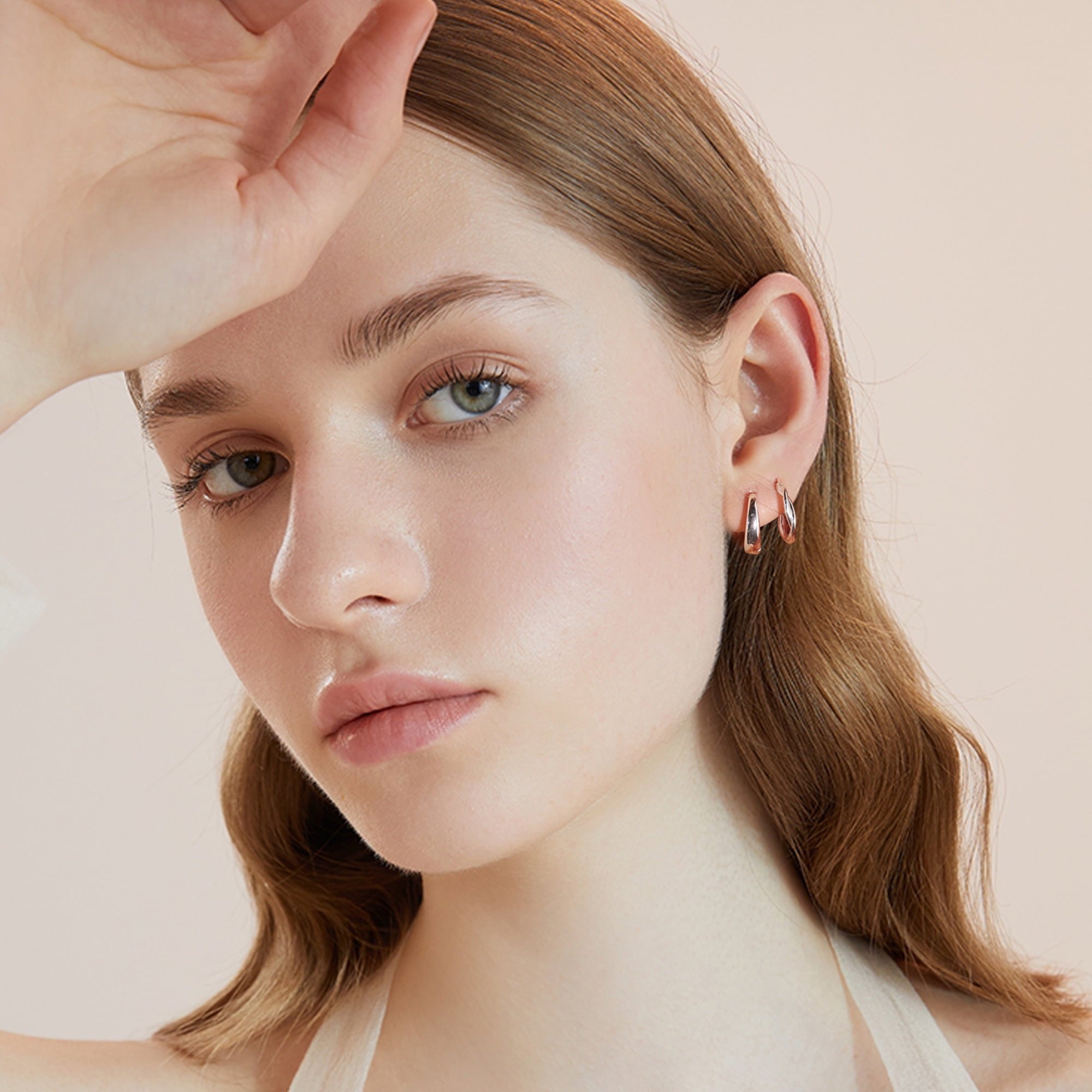 14K Plated Hypoallergenic Small Hoop Earrings Set, Chunky Huggie Stackable Earrings for Women