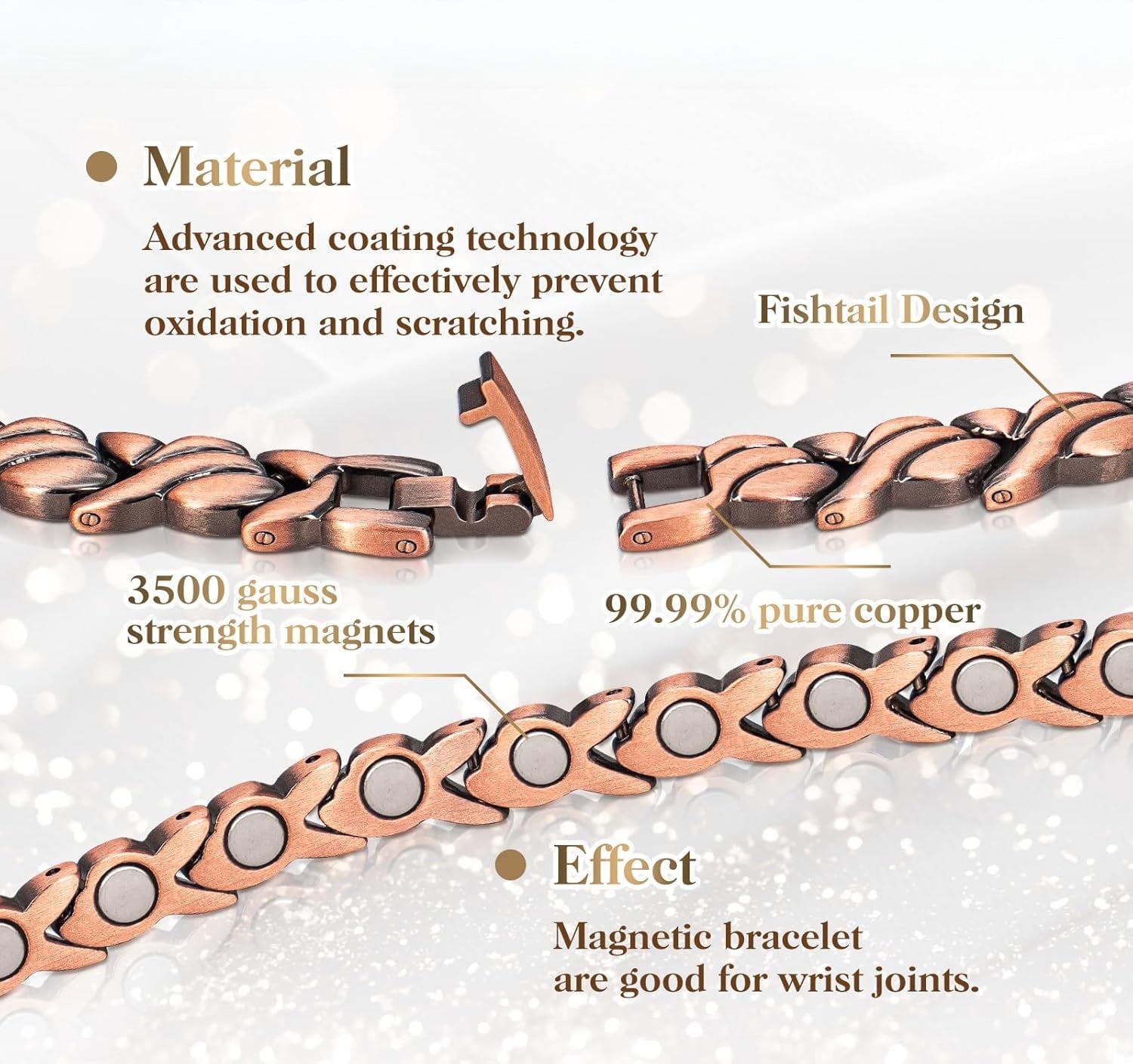 99.99% Solid Copper Magnetic Bracelets for Women