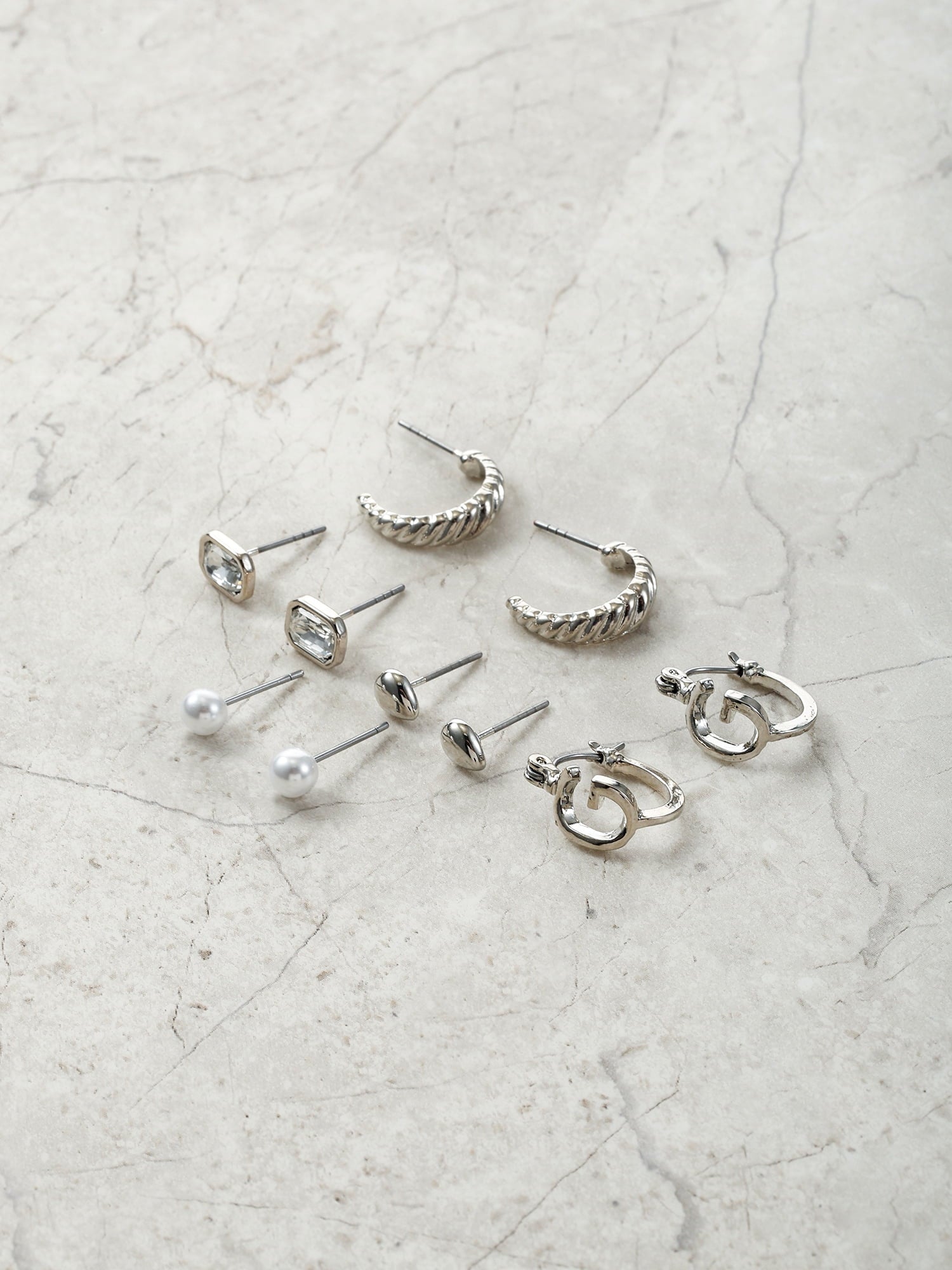 Silvertone Multi Earring Set, 5 Pairs, Initial B