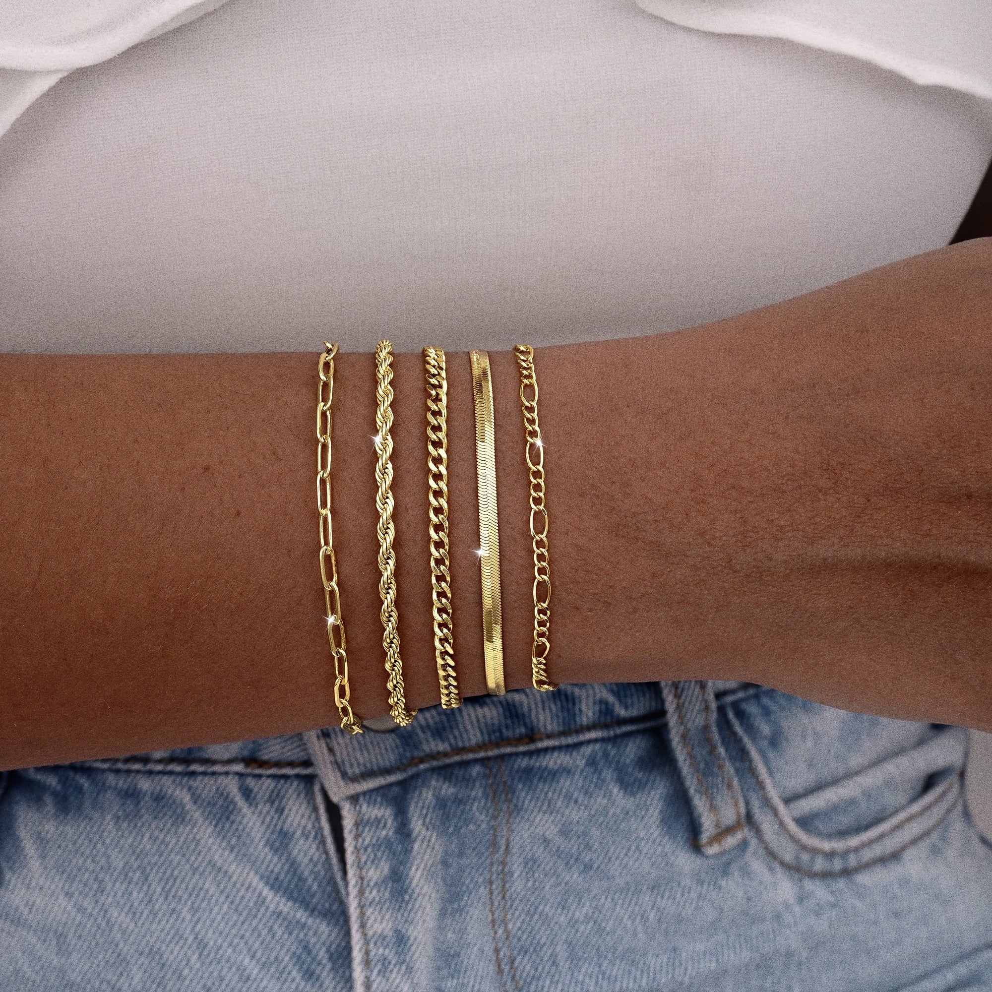 6PCS Bracelets for Women 14K Plated Dainty Layered Stacking Jewelry Set Gifts
