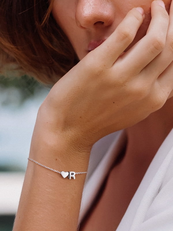 Women's Sterling Bracelets Heart &amp; Alphabet Letter A Initial Bracelet Charm Jewelry Gifts for Her
