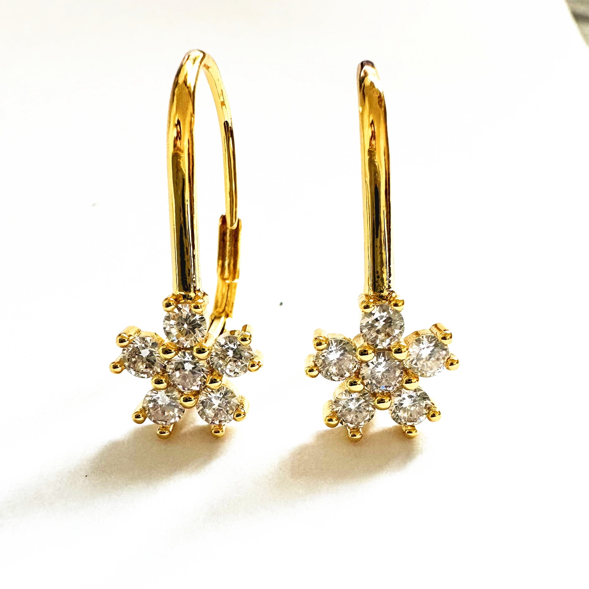 Lever Back Earrings with Crystals in 18K Plated