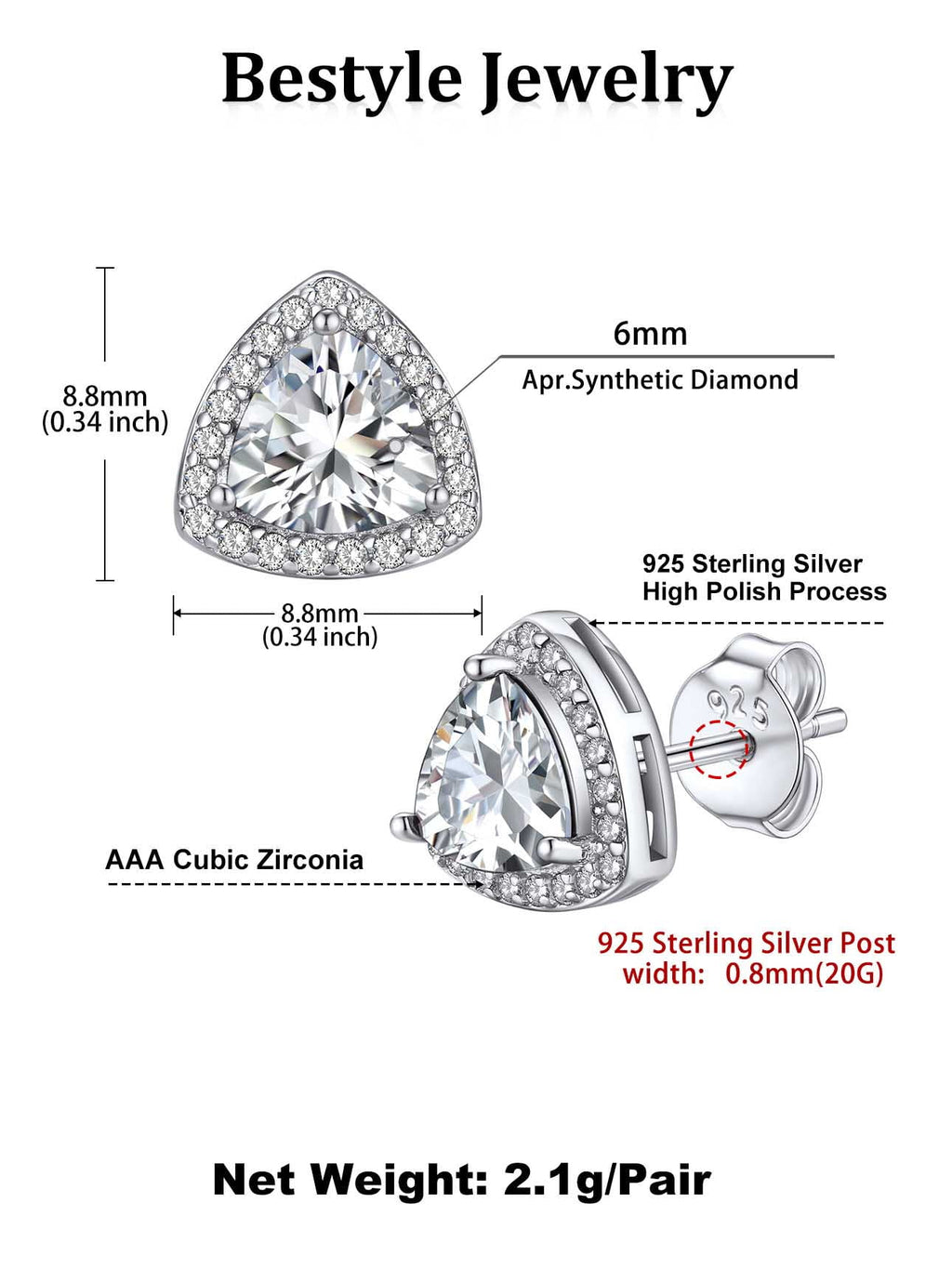 Stud Earrings for Women, 925 Sterling Heart Created Diamond Studs Earrings / Gifts - September