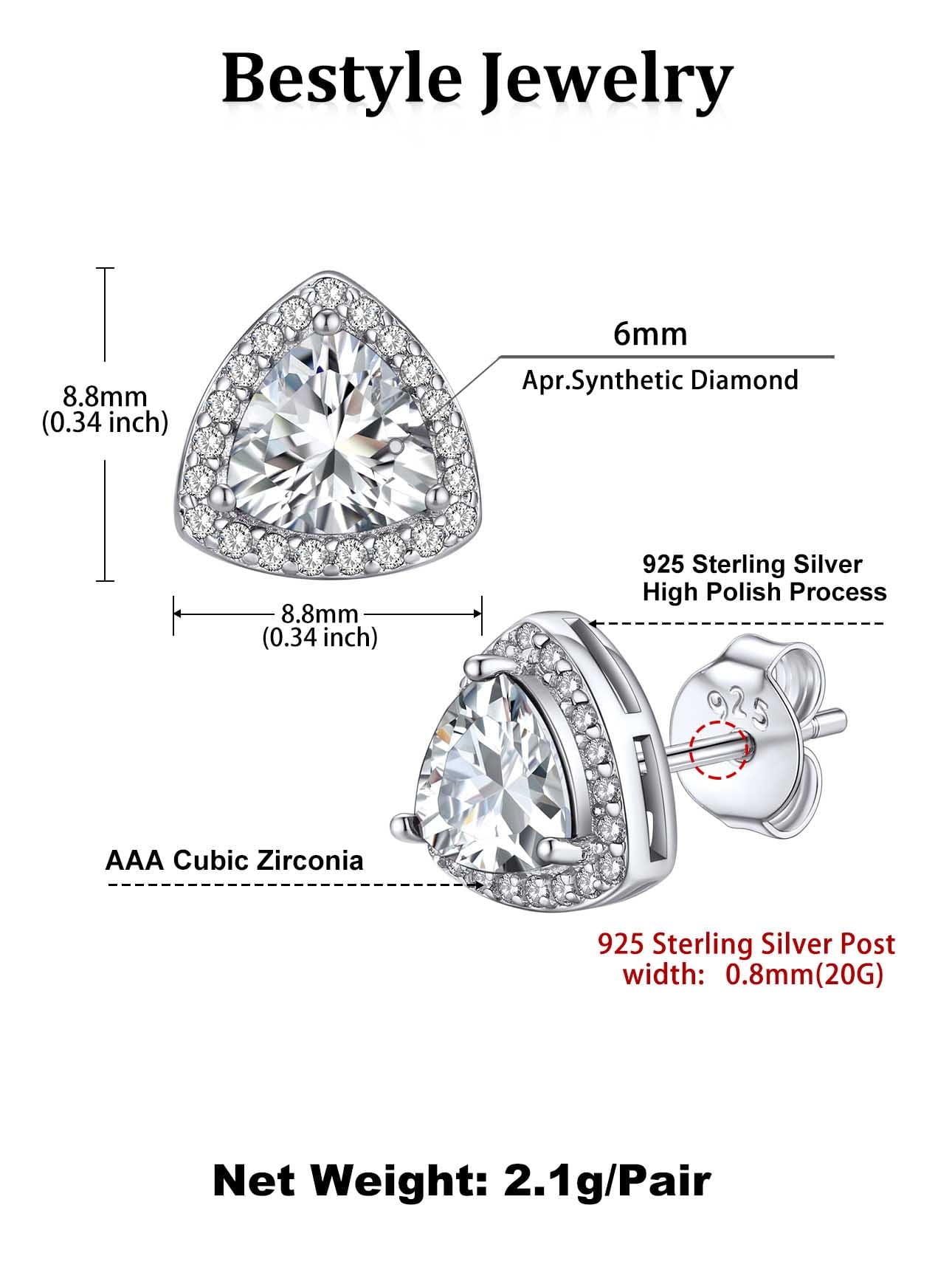 Stud Earrings for Women, 925 Sterling Heart Created Diamond Studs Earrings / Gifts - September