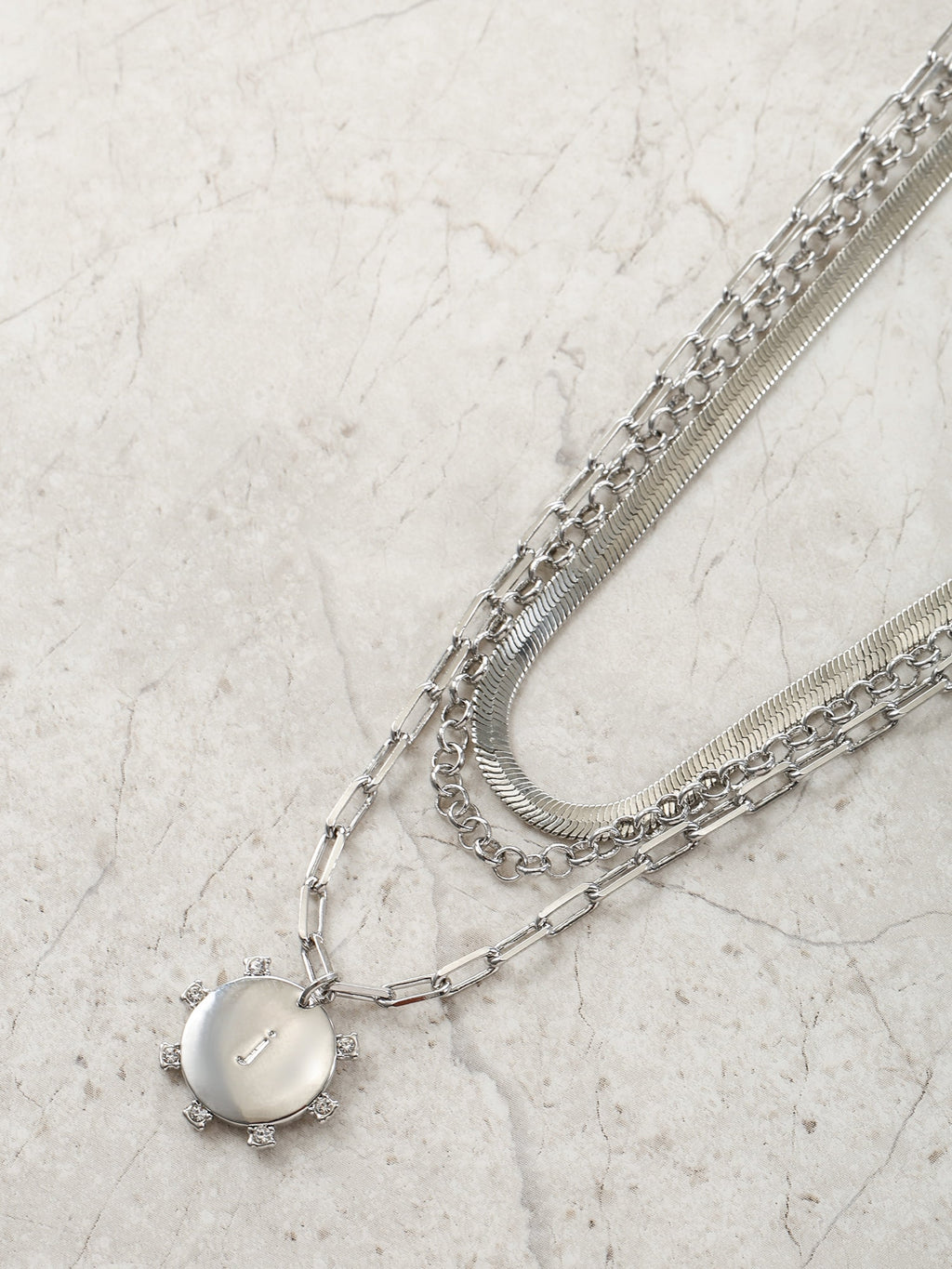 Silvertone Necklace, 3 Piece, Initial A
